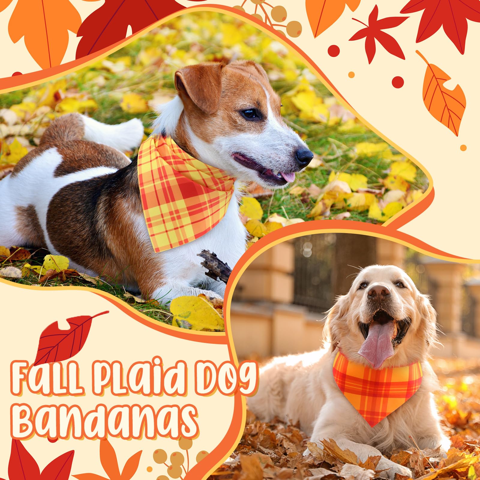 Abbylike 200 Pcs Fall Plaid Dog Bandanas Bulk Autumn Bandanas for Dogs Pets Triangle Kerchief Bibs Scarf for Fall Thanksgiving C