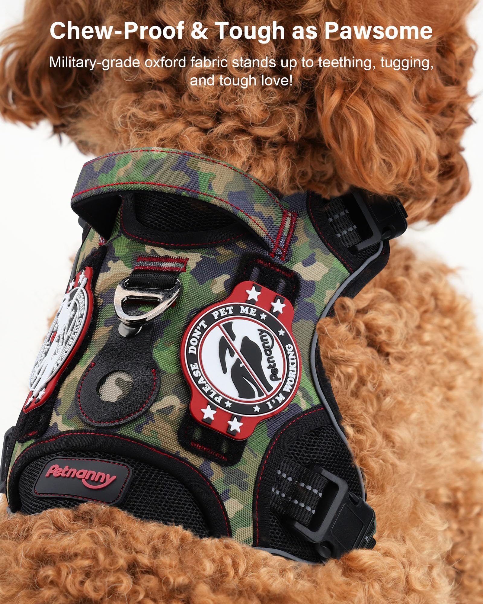 Petnanny No-Pull Tactical Dog Harness - Service Vest for L Breeds w/Reflective Strips, Padded Handle & AirTag Pocket | Escape-Pr