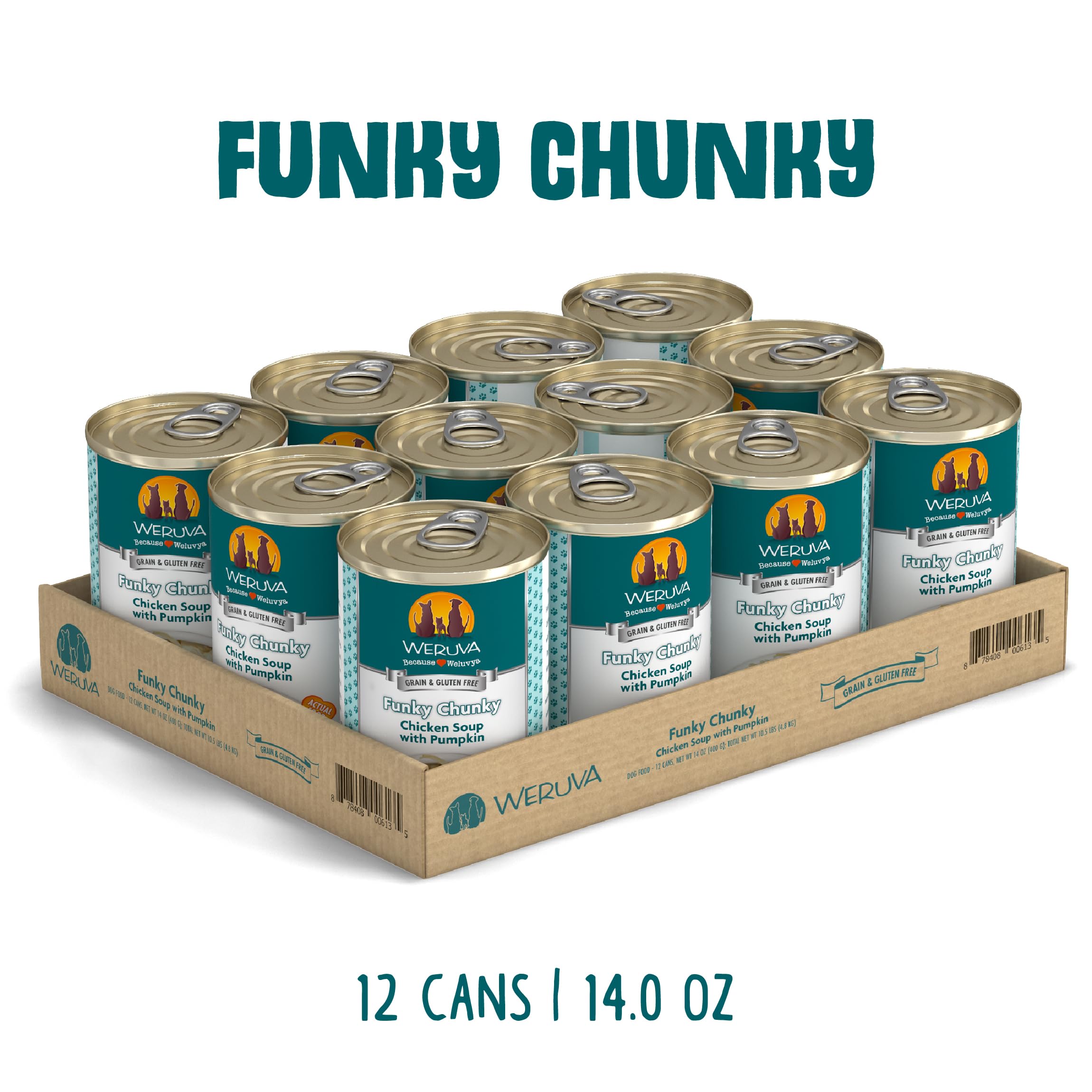 Weruva Classic Dog Food, Funky Chunky Chicken Soup with Chicken Breast & Pumpkin in Gravy, 14oz Can (Pack of 12)