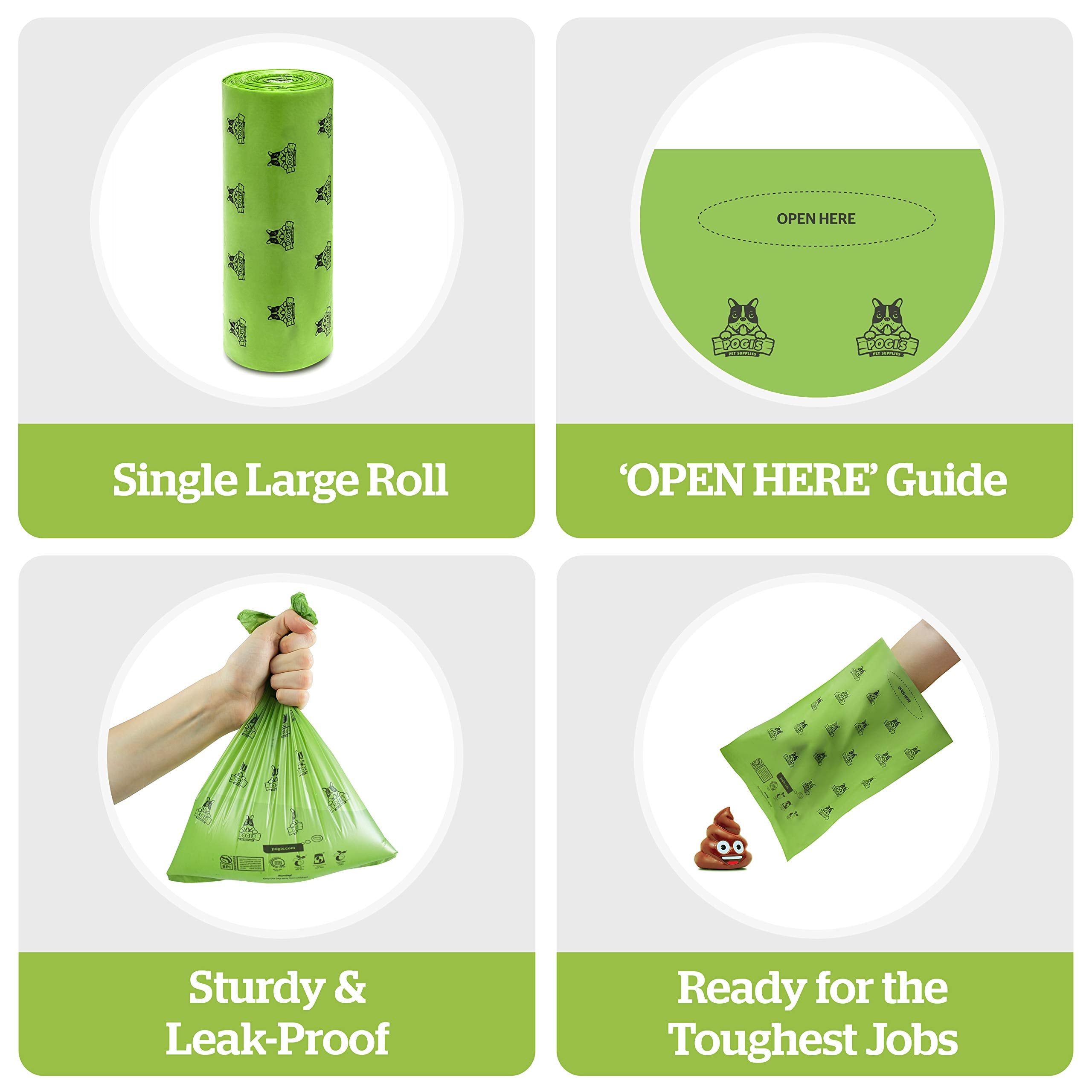 Pogi? Compostable Dog Poop Bags - 300 Plant-Based Grab & Go Dog Waste Bags - Leak-Proof, Extra-Large, Astm D6400, En 13432 Certified Poop Bags For Dogs