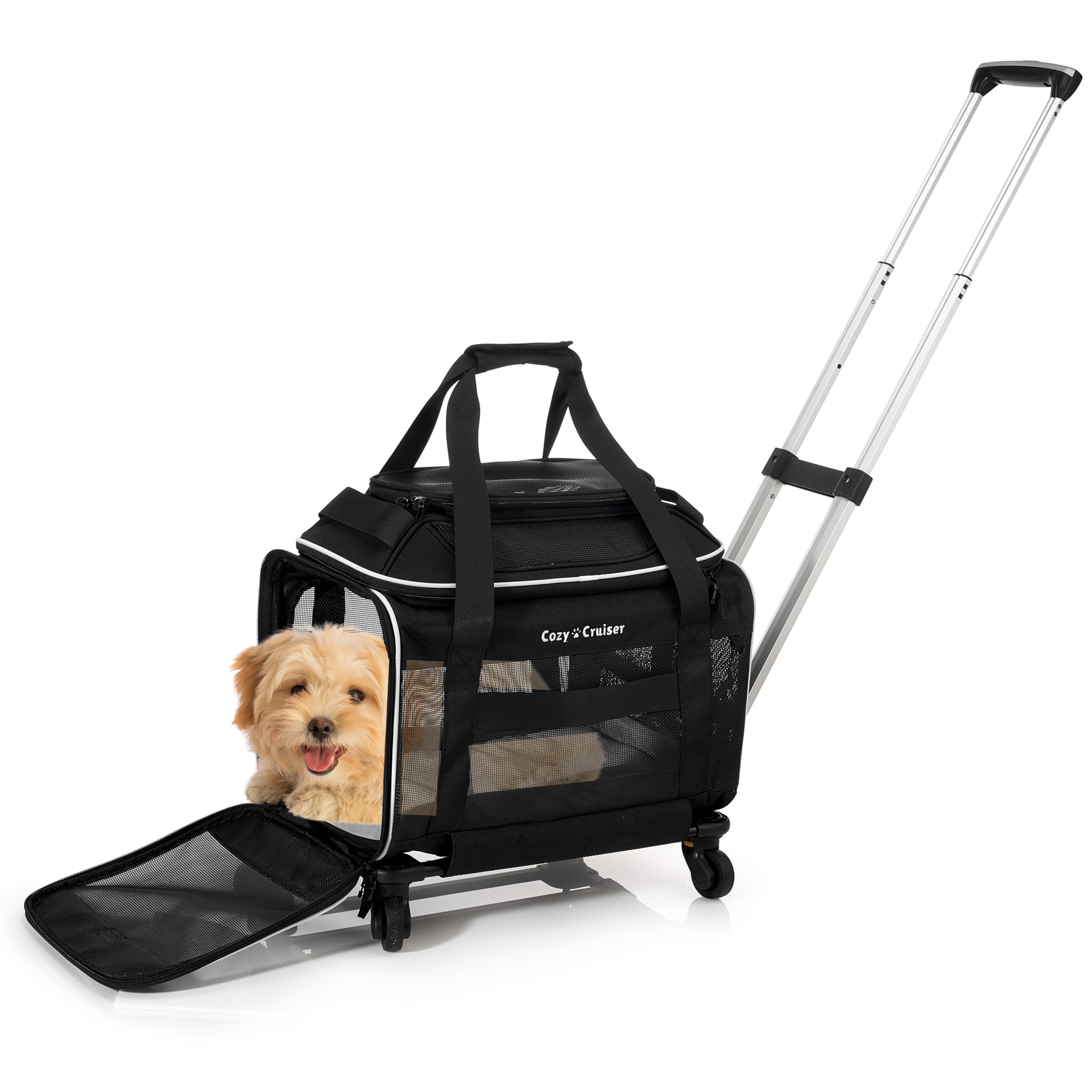 Cozy Cruiser Airline Approved Top-Expanding Pet Carrier on Wheels- Extra Spacious Soft Lined Carrier! 18x11x11 (Original Mesh Si