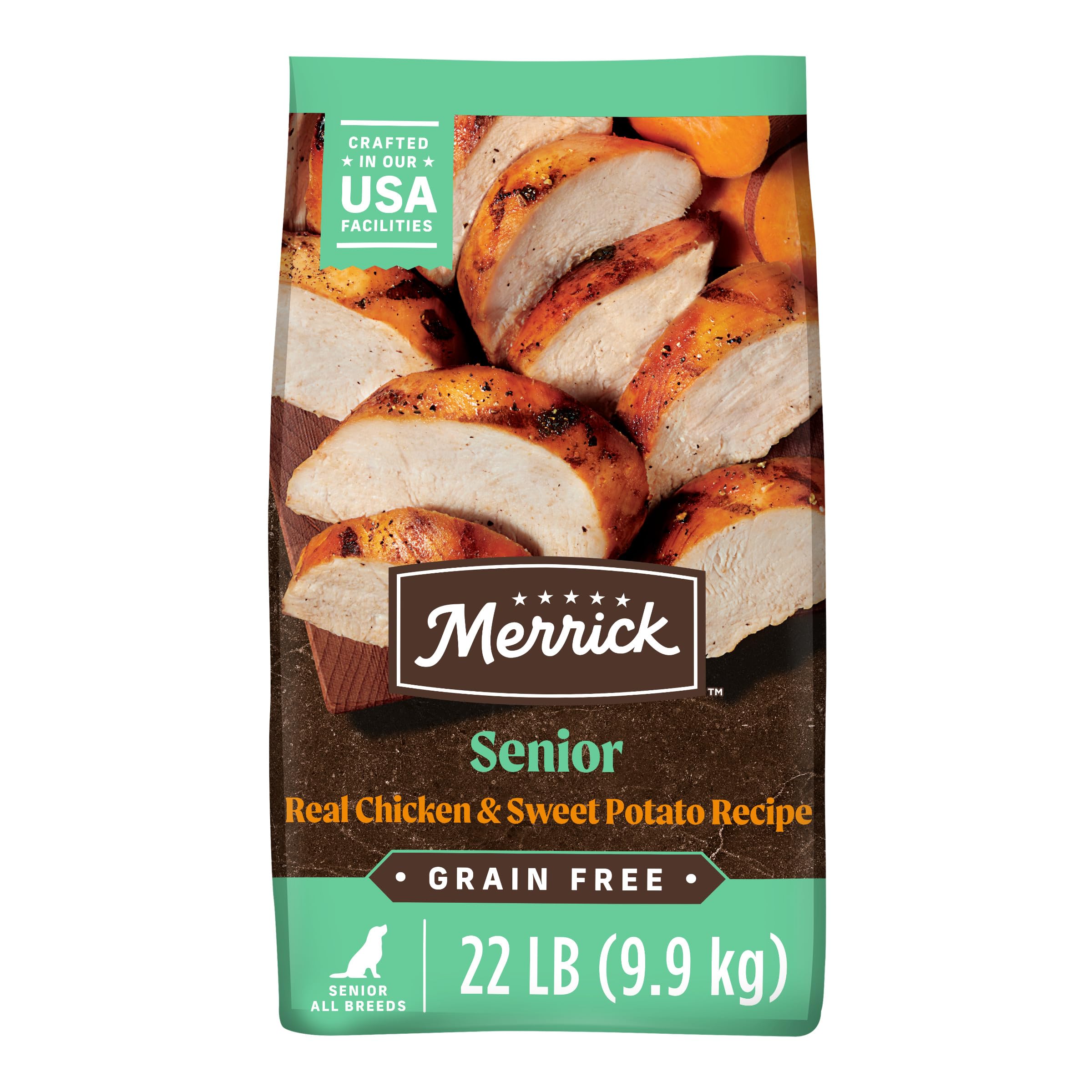 Merrick Premium Grain Free Dry Senior Dog Food, Wholesome and Natural Kibble, Real Chicken and Sweet Potato - 22.0 lb. Bag