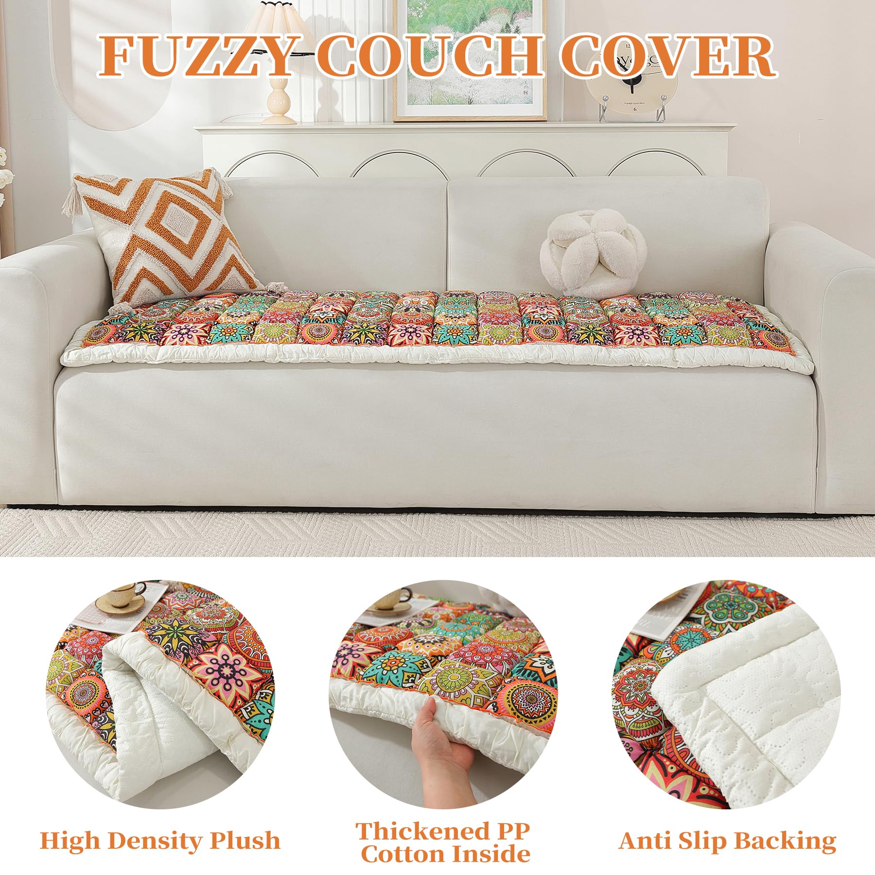 Ostepdecor Cotton Couch Cover, Non Slip Sofa Covers Washable, Dog Couch Covers For Sofa, Couch Protector For Dogs Soft Fuzzy Dog