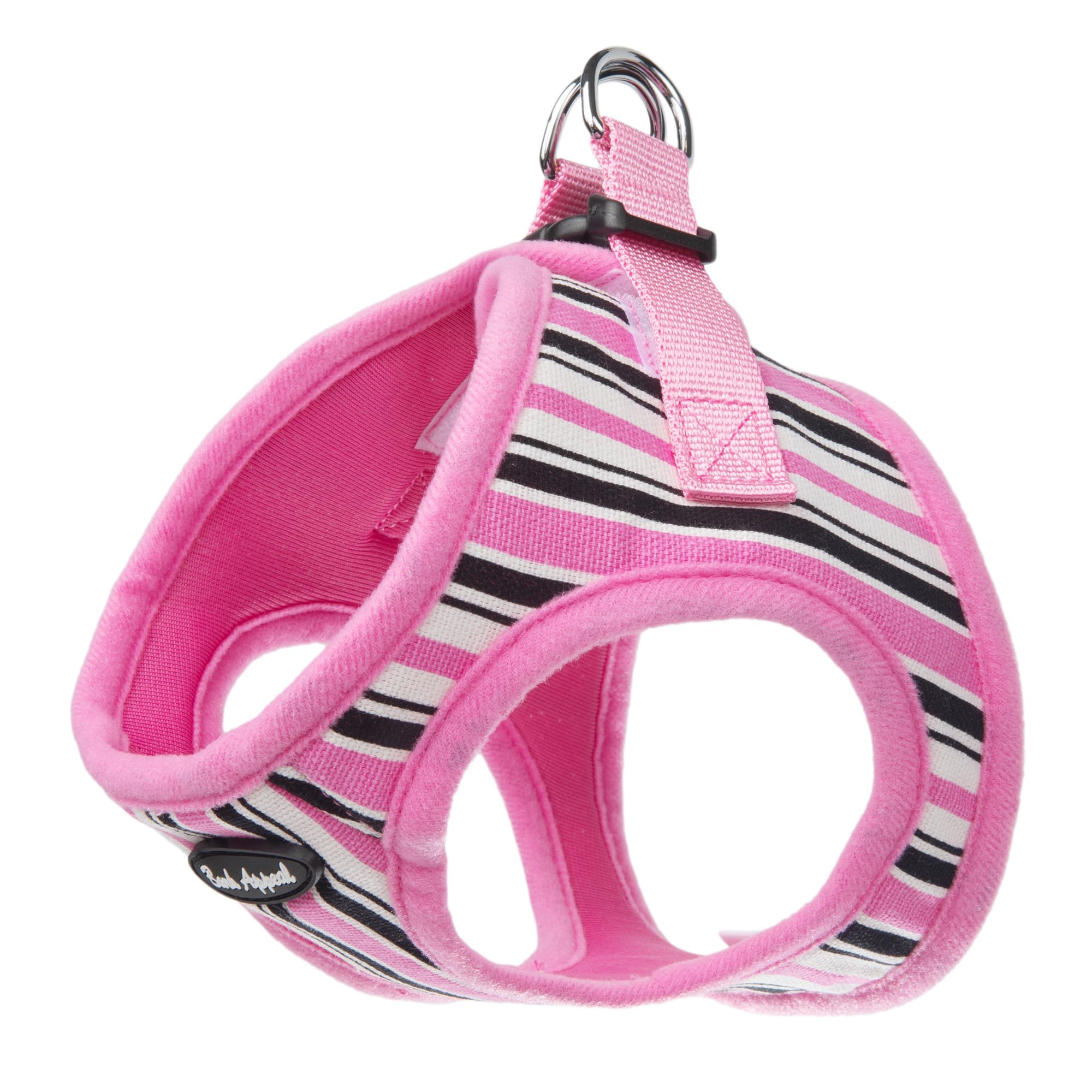 Bark Appeal Step-In Dog Harness, Mesh Step In Dog Vest Harness For Small & Medium Dogs, Non-Choking With Adjustable Heavy-Duty Buckle For Safe, Secure Fit - (Large, Pink Stripe)