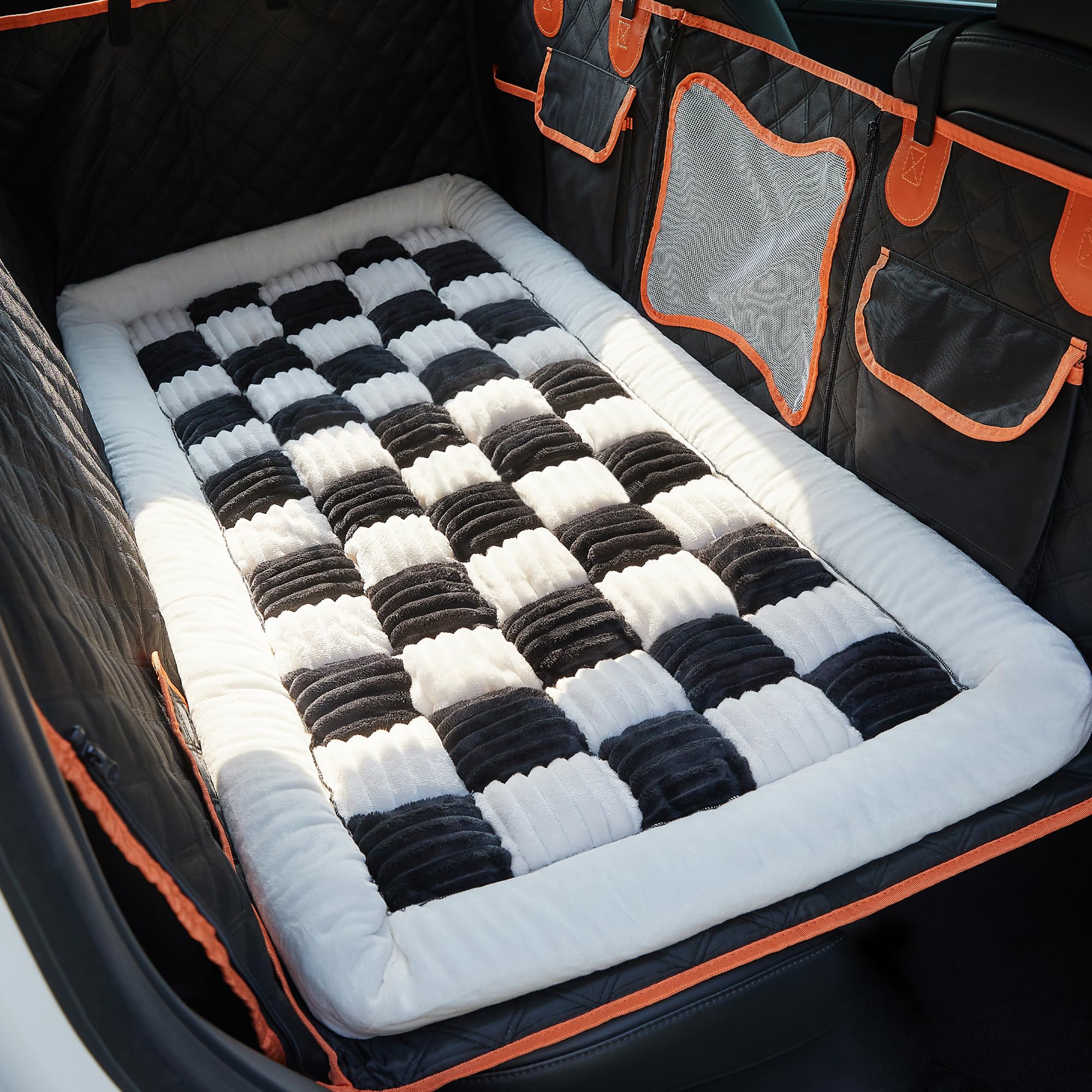 Backseat Pet Bed Mat,Dog Bed for Car,Fuzzy Dog Seat Cover for Car Back Seat, Non-Slip Travel Pet Mat, Fit for Backseat Extenders