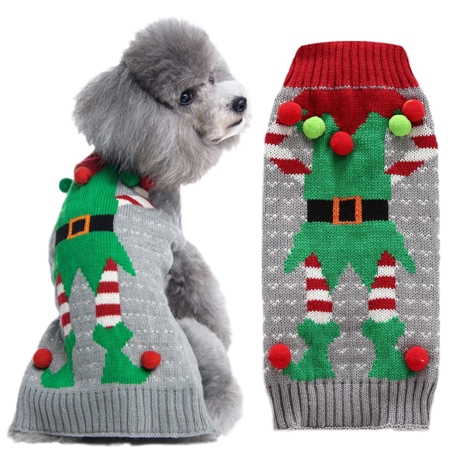 Doggyzstyle Dog Cat Ugly Christmas Sweater Boy Girl Xmas Pet Clothes Holiday Puppy Costume New Year Gifts For Small Medium Large Dogs Outfits (S, Grey Elf)