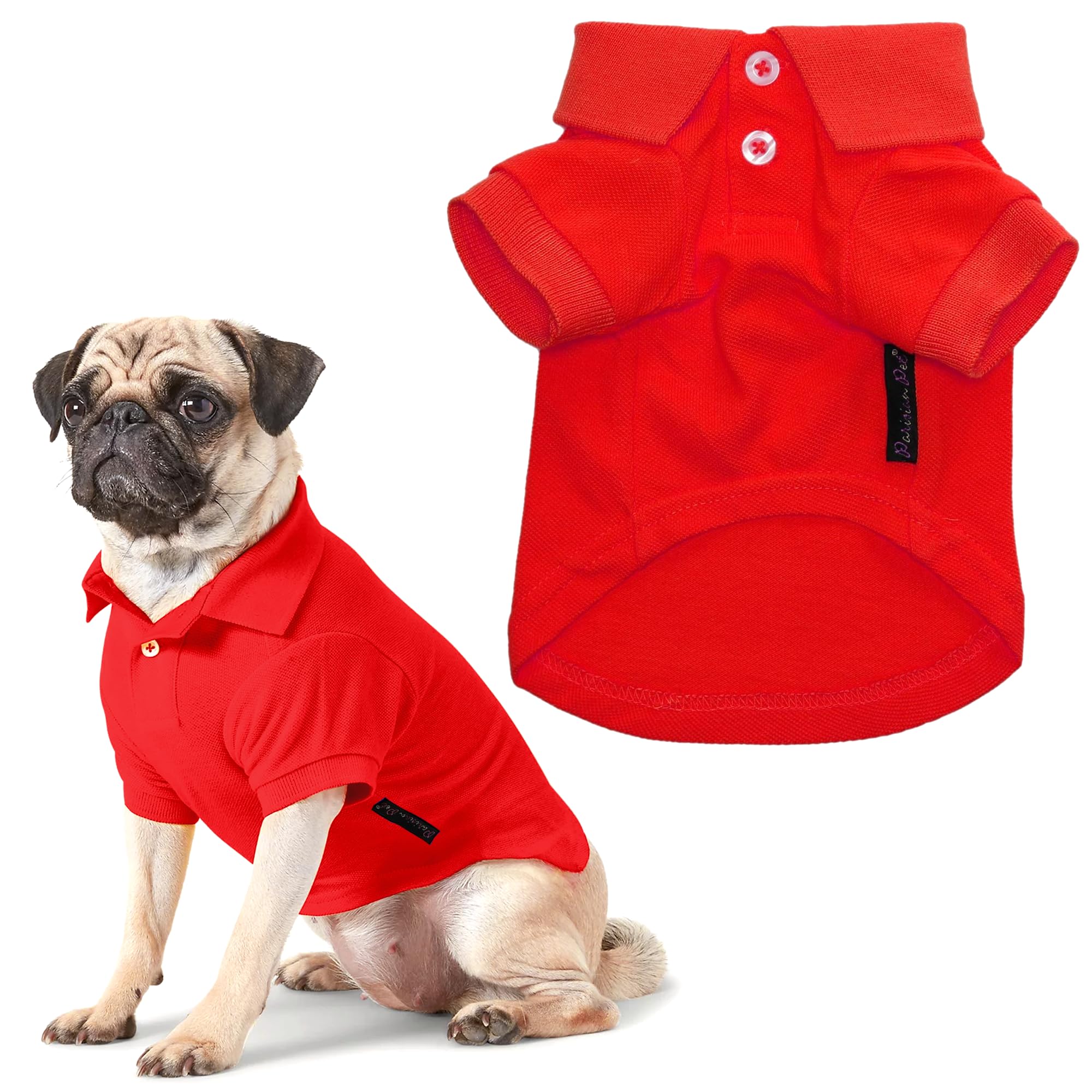 Parisian Pet Polo Shirts - Breathable Cotton Shirts For Dogs - Solid Red Summer Pullover - Button Up Collar For Medium Dogs