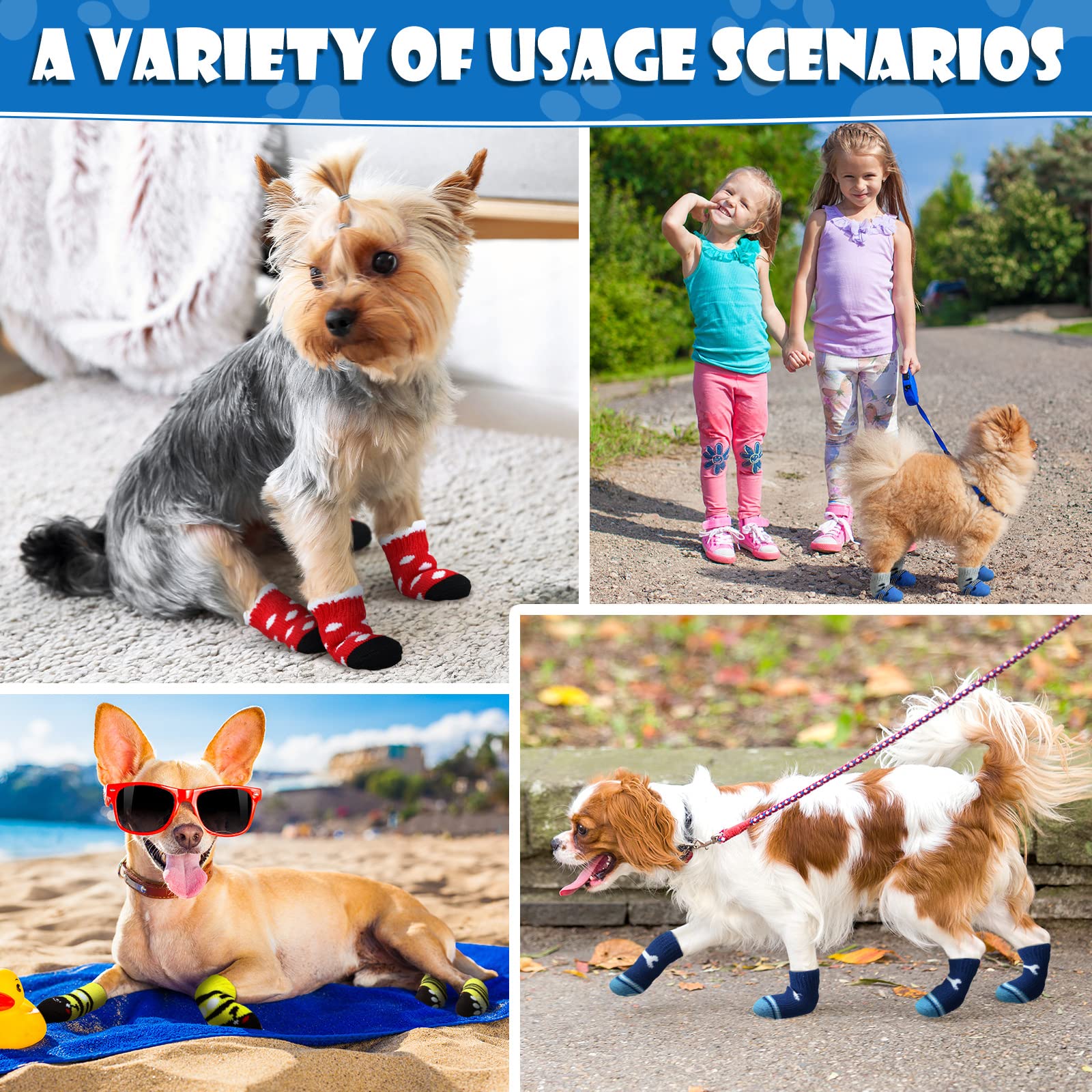 24 Pieces Dog Socks For Small Medium Dogs Non Slip Skid Pet Puppy Doggie Grip Socks Paw Protectors Indoor Traction Control Socks For Hardwood Floor Protection, 6 Styles(Medium)