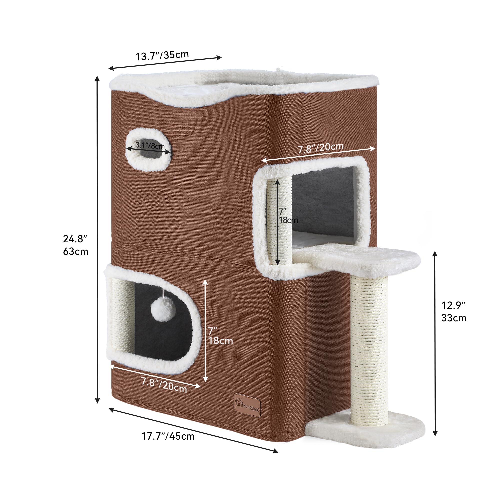 YIATHOME 2-Tier Cat House, Cat Beds for Indoor Cats, Small Cat Condo with Scratch Post, Hideaway Cave, Climbing Stand, Modern Ca