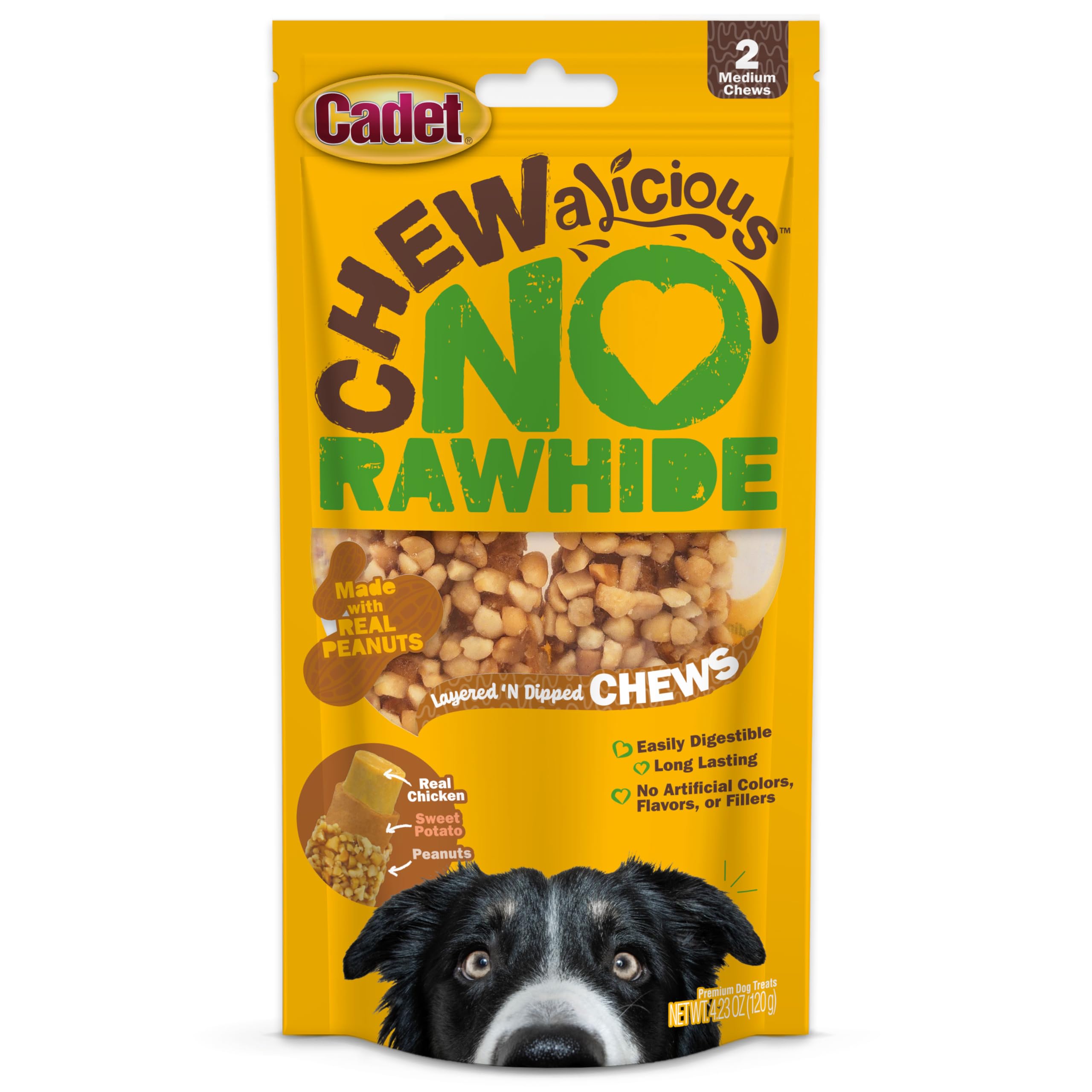 Cadet Chewalicious Layered N Dipped with Peanuts, Rawhide-Free Dog Chews, Limited-Ingredient & Long-Lasting Chew Treats for Dog