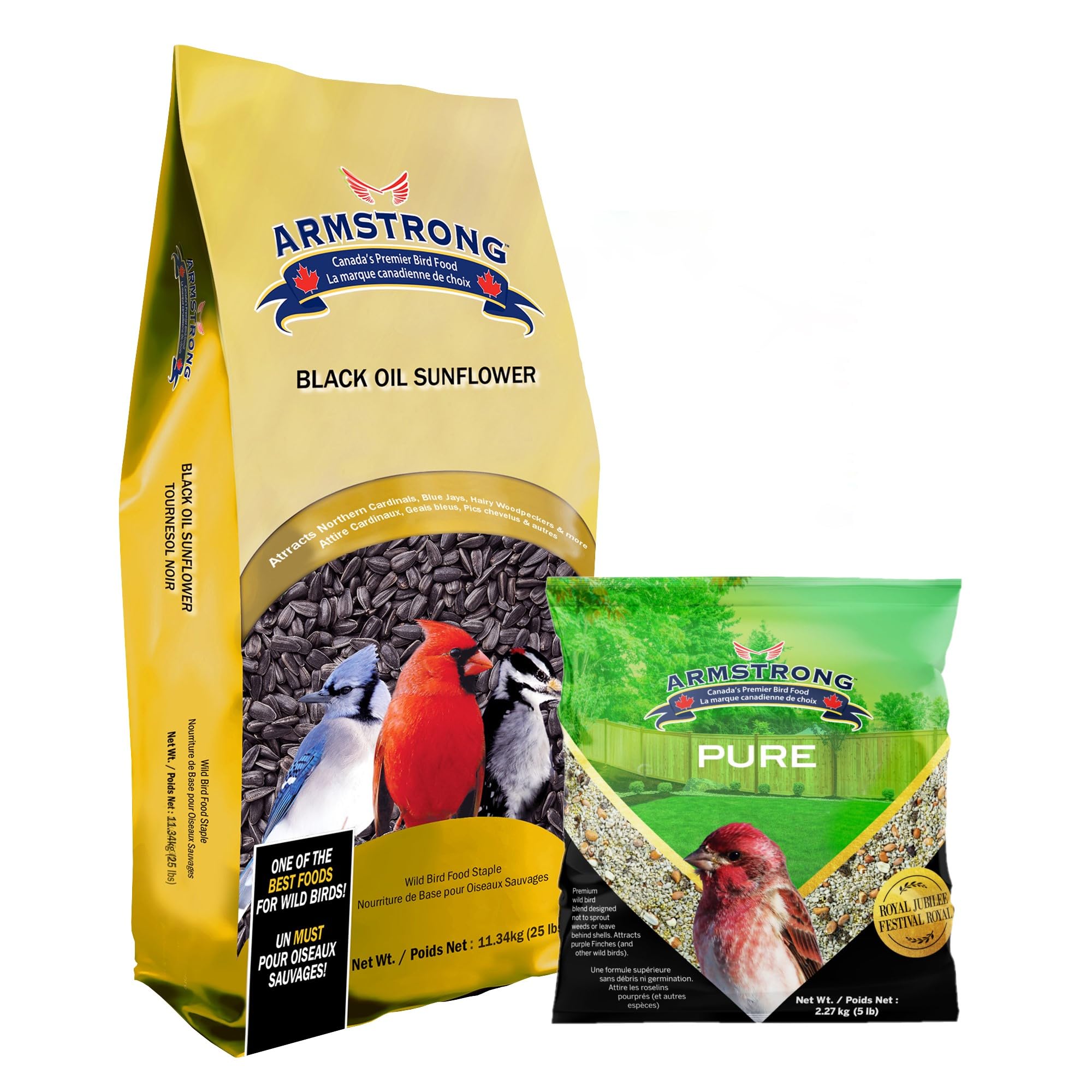 Armstrong Wild Bird Food Combo Pack - Black Oil Sunflower Bird Seed, 25 Pounds and Royal Jubilee Pure Bird Seed Blend, 5 Pounds 