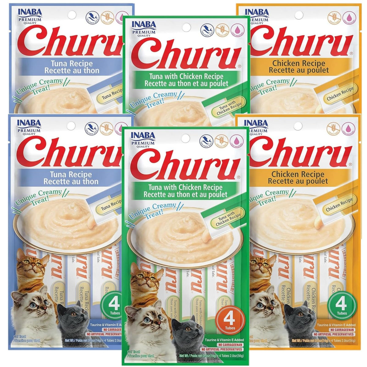 Inaba Churu Lickable Creamy Purée Cat Treats 3 Flavor Variety Pack Of 24 Tubes