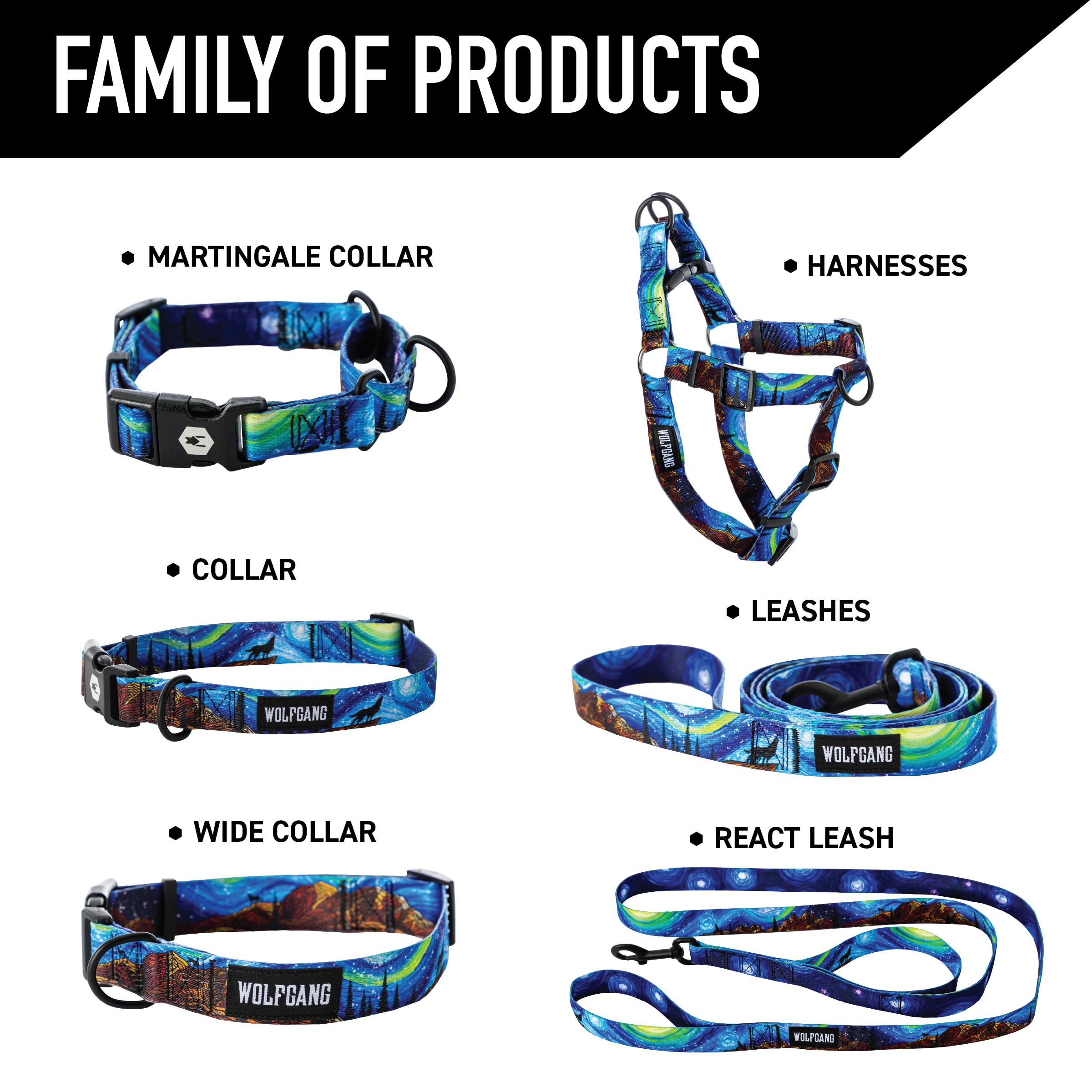 Wolfgang Heavy Duty Adjustable Dog Harness, Pull-Tested for Walking & Training, StarryWolf Print, Medium