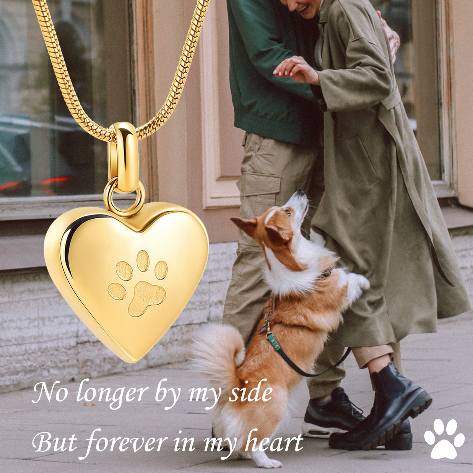 Zeqingjw Pet Cremation Jewelry For Ashes Pendant Paw Print Pet Heart Urn Necklace Memorial Keepsake Jewelry For Pet/Dog'S/Cat'S Ashes (Gold)