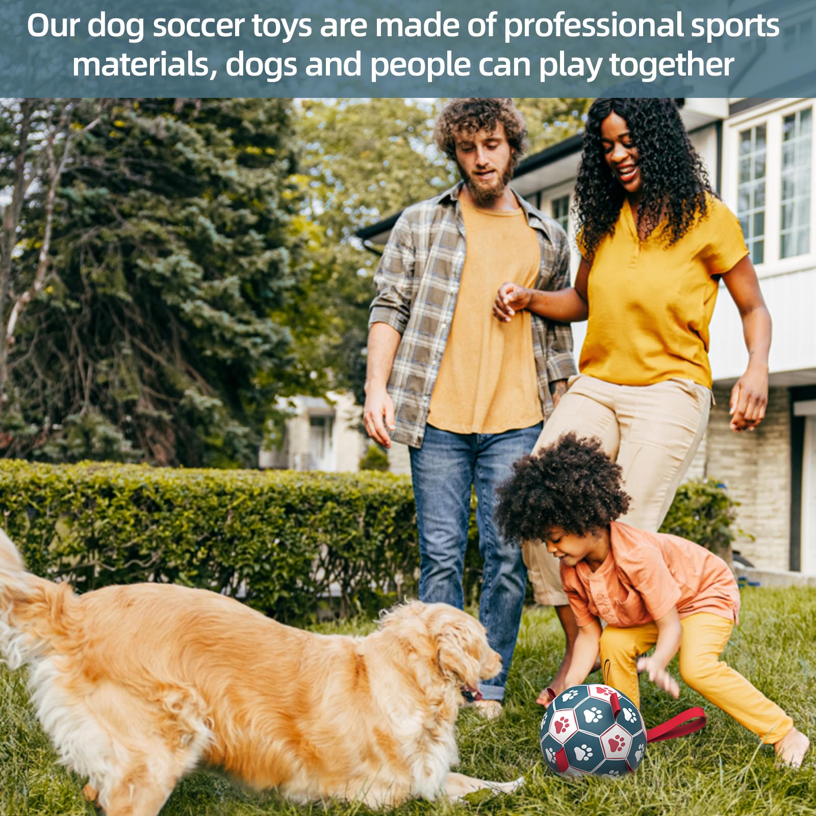 Qdan Dog Toys Extra Large Soccer Ball With Straps, Interactive Toys For Tug Of War, Puppy Birthday Toy, Dog Water Toy, Dog Balls For Large Dog -Blue&Red (9 Inch)