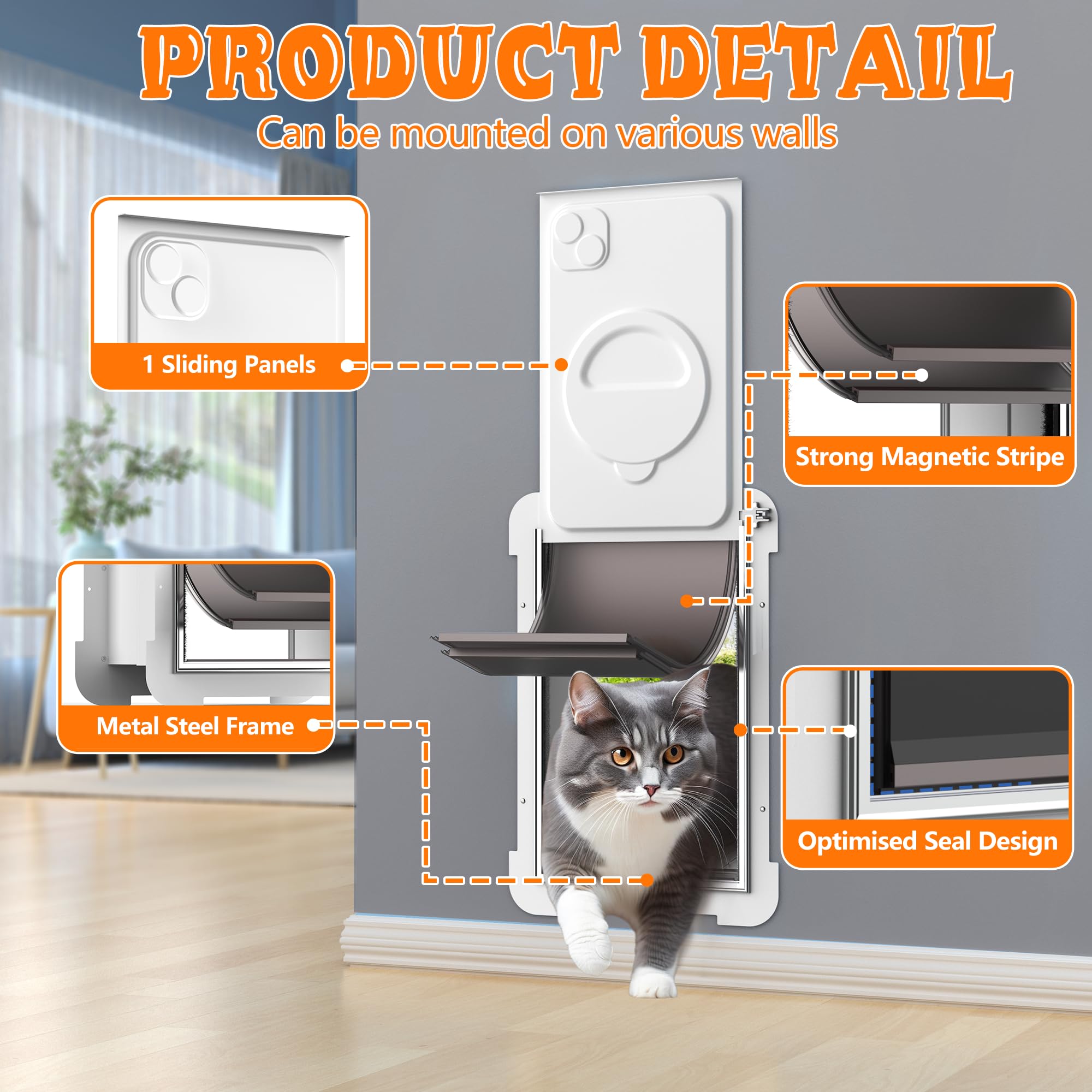 Miaotong Cat Door For Wall,Upgraded Sealing Dog Door For Wall, Double Flap Doggy Door,Steel Frame And Telescoping Tunnel Dog Doo