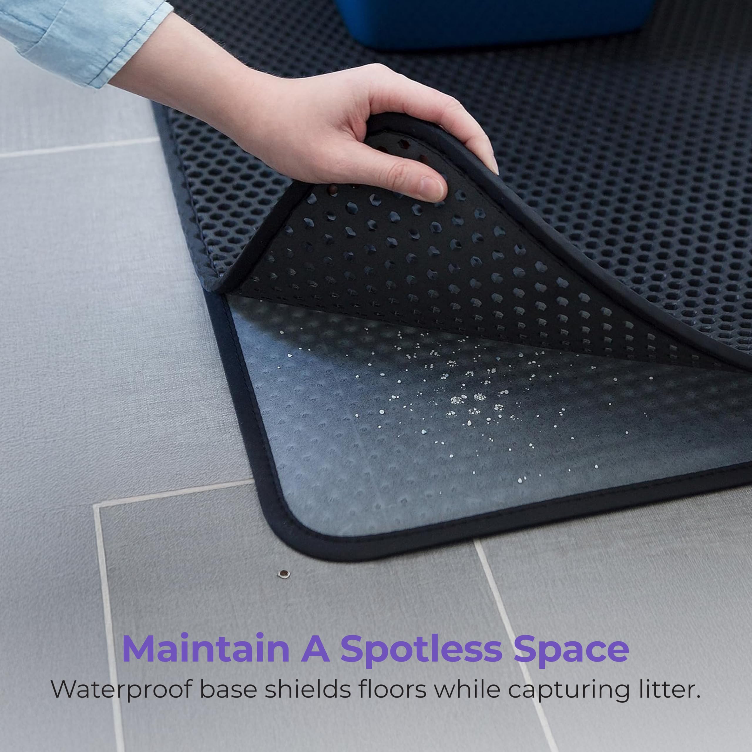 Iprimio Large Cat Litter Trapper Mat With Exclusive Urine/Waterproof Layer - Cat Litter Mat - Larger Holes With Urine Puppy Pad Option For Messy Cats - Soft On Paws And Light - 30' X 23' (Black Color)