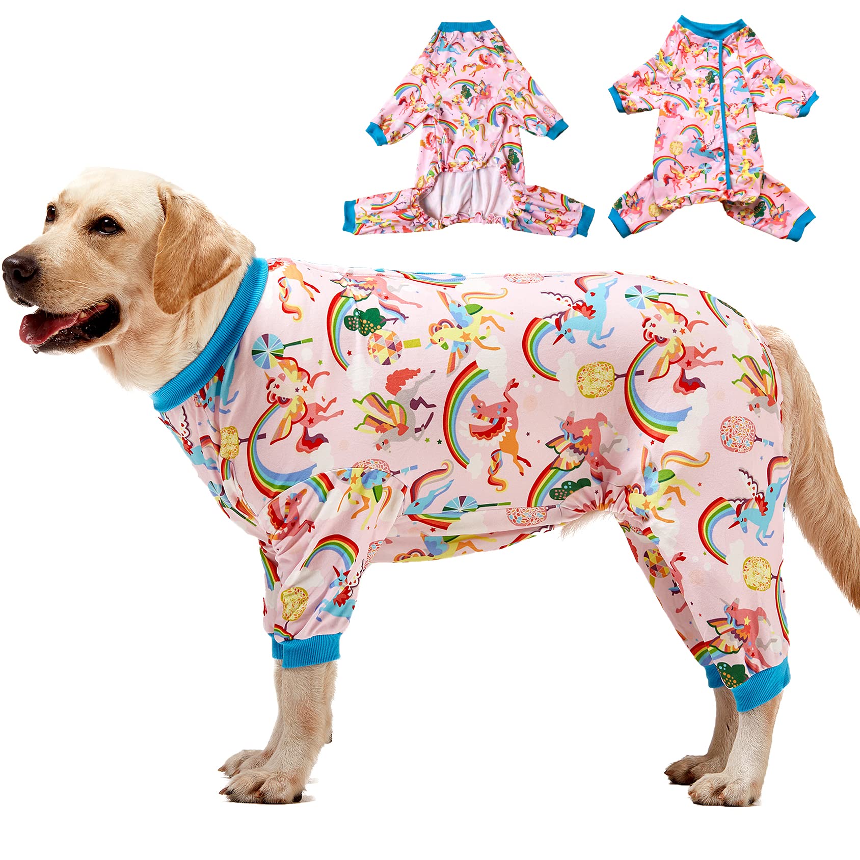 Lovinpet Large Size Dog Pajamas Onesie- Magic Rainbow Shine Pink Print, Lightweight Stretchy Knit Pullover Large Puppy Pajamas, 