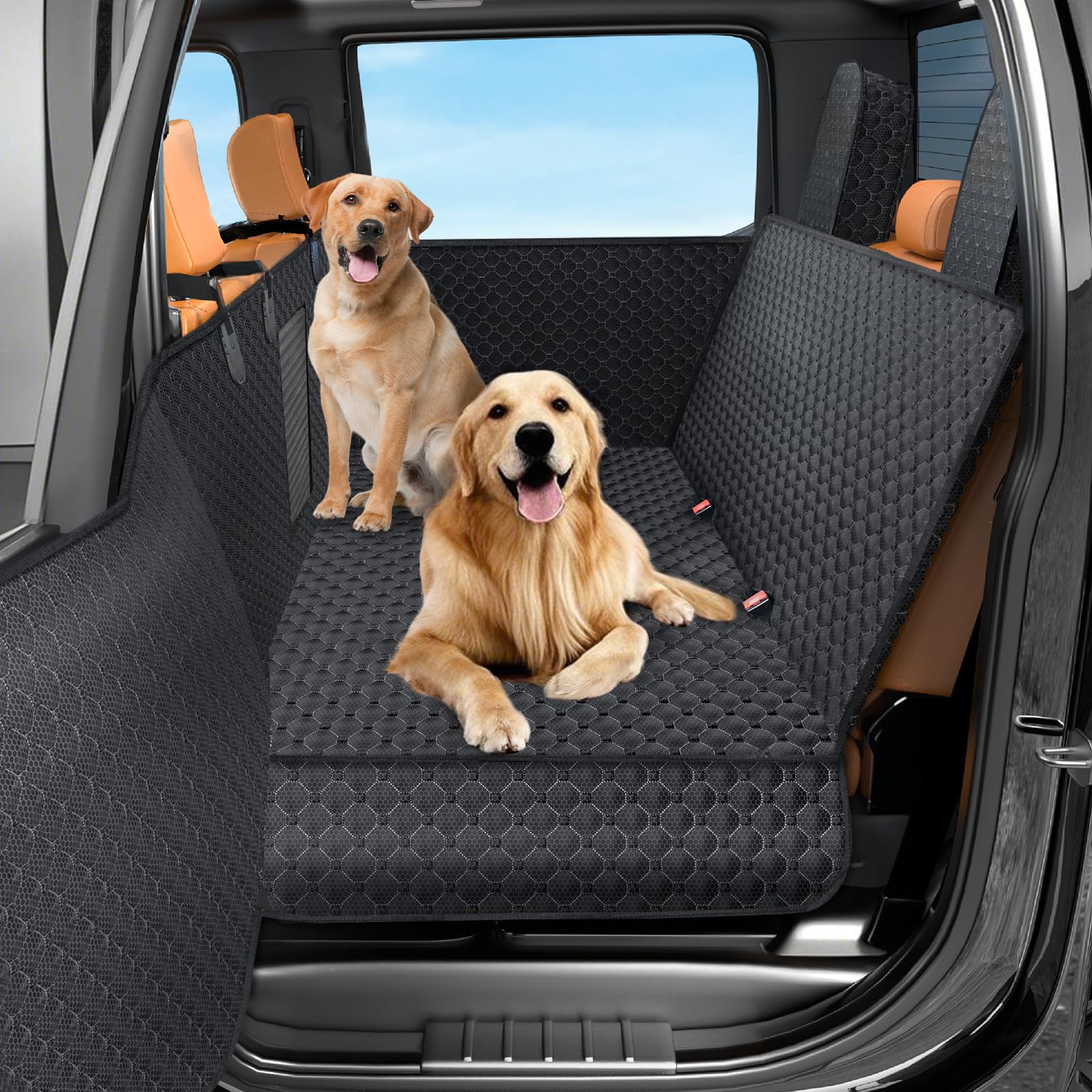 Diamooky Truck Back Seat Extender For Dogs, Upgraded Waterproof Pet Seat Cover With Door Protection, Hard Bottom, Holds 400 Lbs,