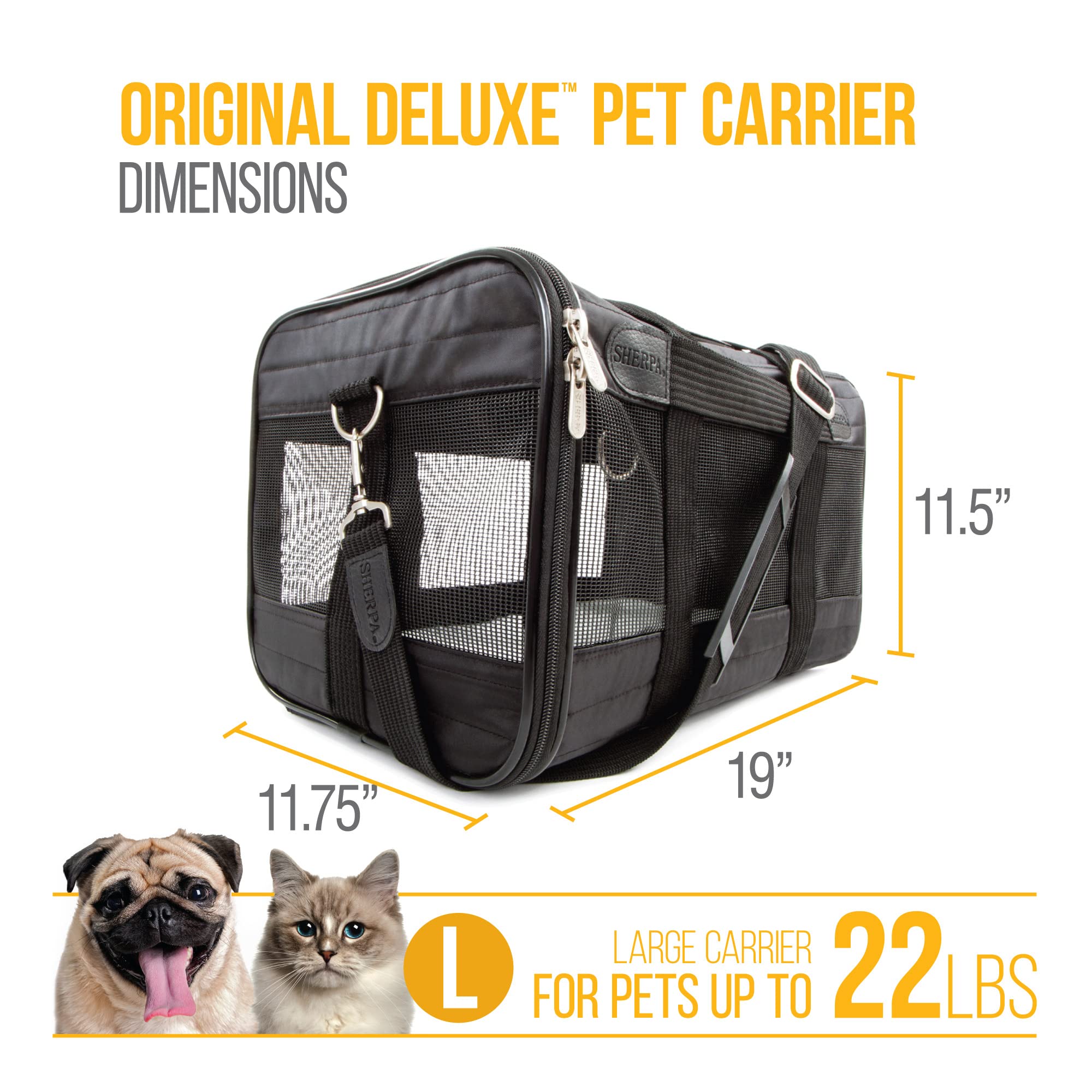 Sherpa Original Deluxe Pet Carrier, Large, Black
