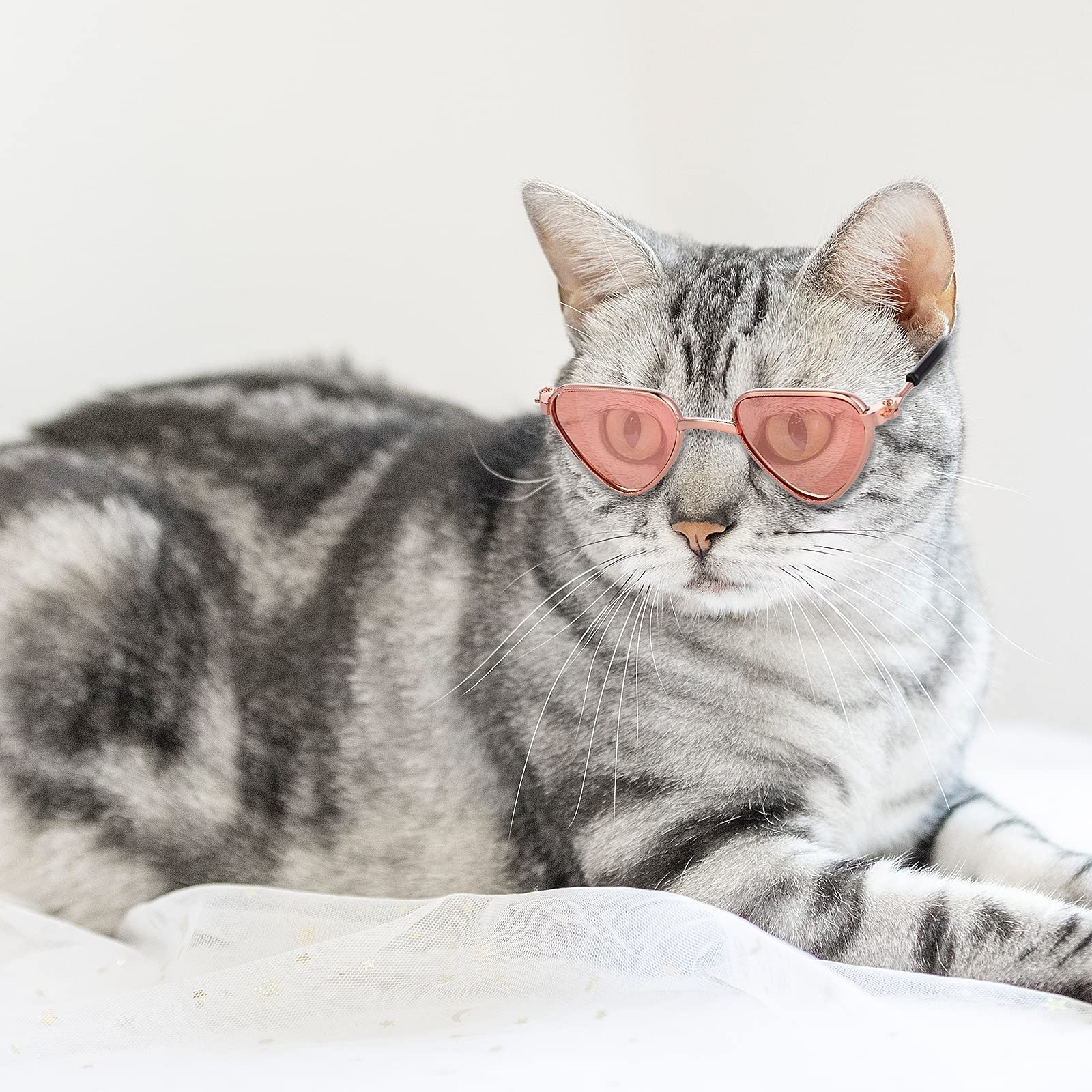 Molain Cat Sunglasses- Pet Puppy Uv Protection Sunglasses Dolls Sun Glasses  Small Dog Cosplay Photo Props Cute Sunglasses (4Pcs-Heart Sunglasses) -Like New