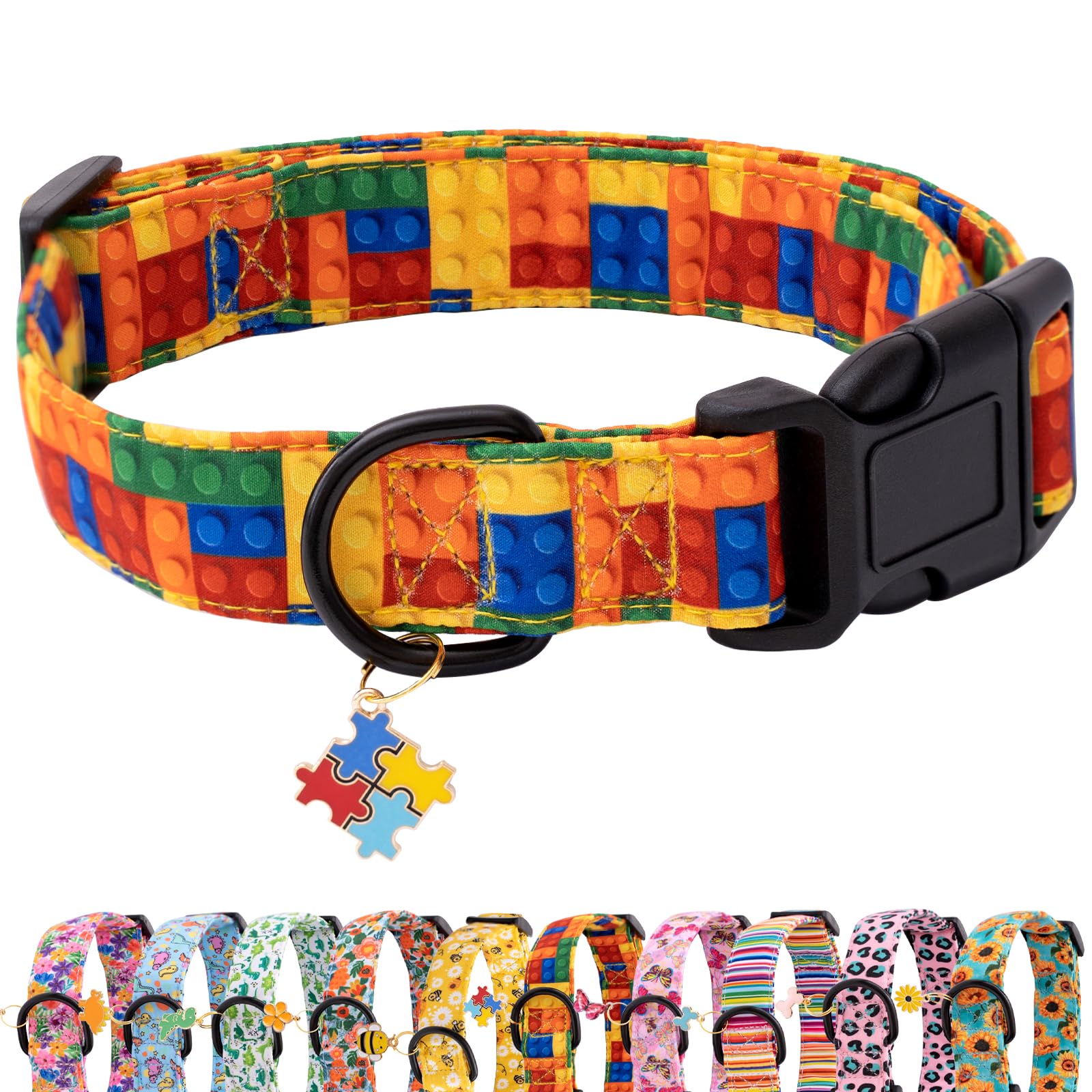 Faygarsle Dog Collar For Small Medium Large Dogs Colorful Puppy Collars For Female Dogs Toy Building Blocks Patterned Pet Collar