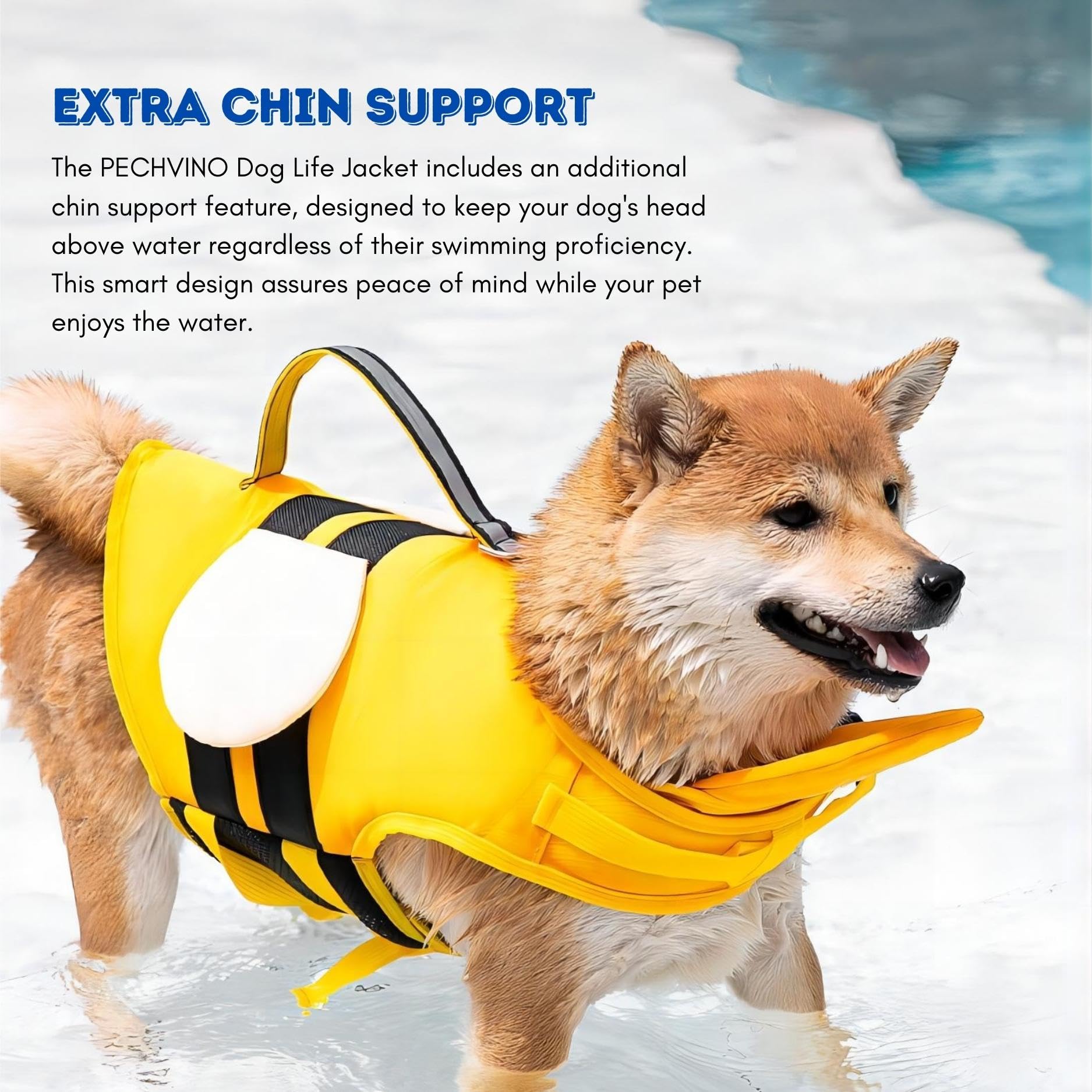 Dog Life Jacket With Cute Bee Design, Extra Chin Support, Reflective Accents And Strong Rescue Handle With Safety Leash Attachme