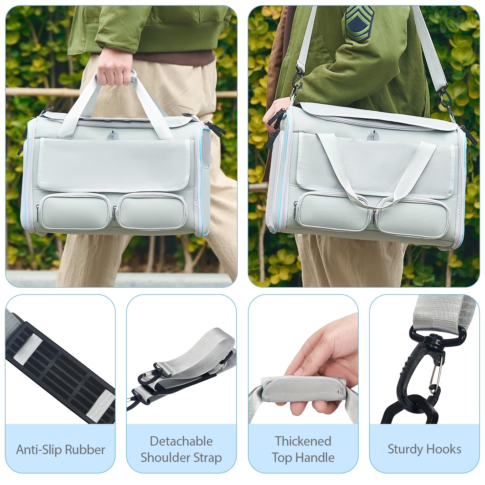 Cat, Dog Carrier For Pets Up To 20 Lbs, Soft-Sided Collapsible Pet Carrier With Upgraded Sturdy Base, Roll-Up Curtain And 2 Stor