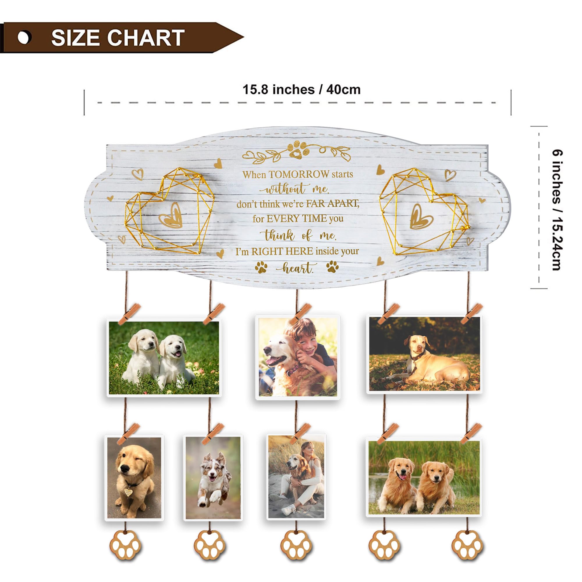 Exquideca White Golden Memorial Picture Collage Board With Clips Twine And Paw Pendant - Bereavement Sympathy Grieving Gifts For