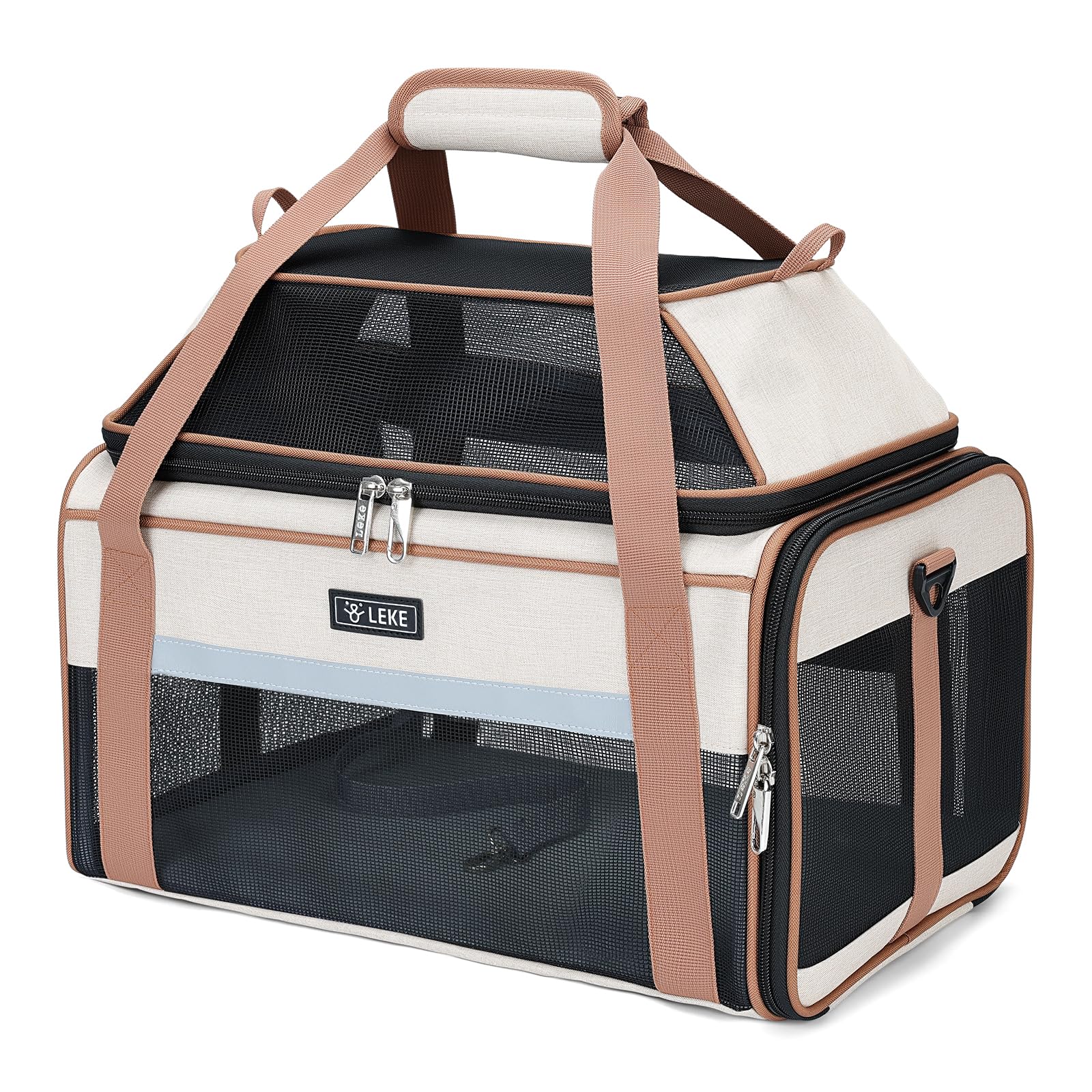 Lekereise Top-Expandable Pet Carrier 17x11x9.5 Inch Alaska Hawaiian Airline Approved Soft Sided Underseat to 12lbs Travel Carrie