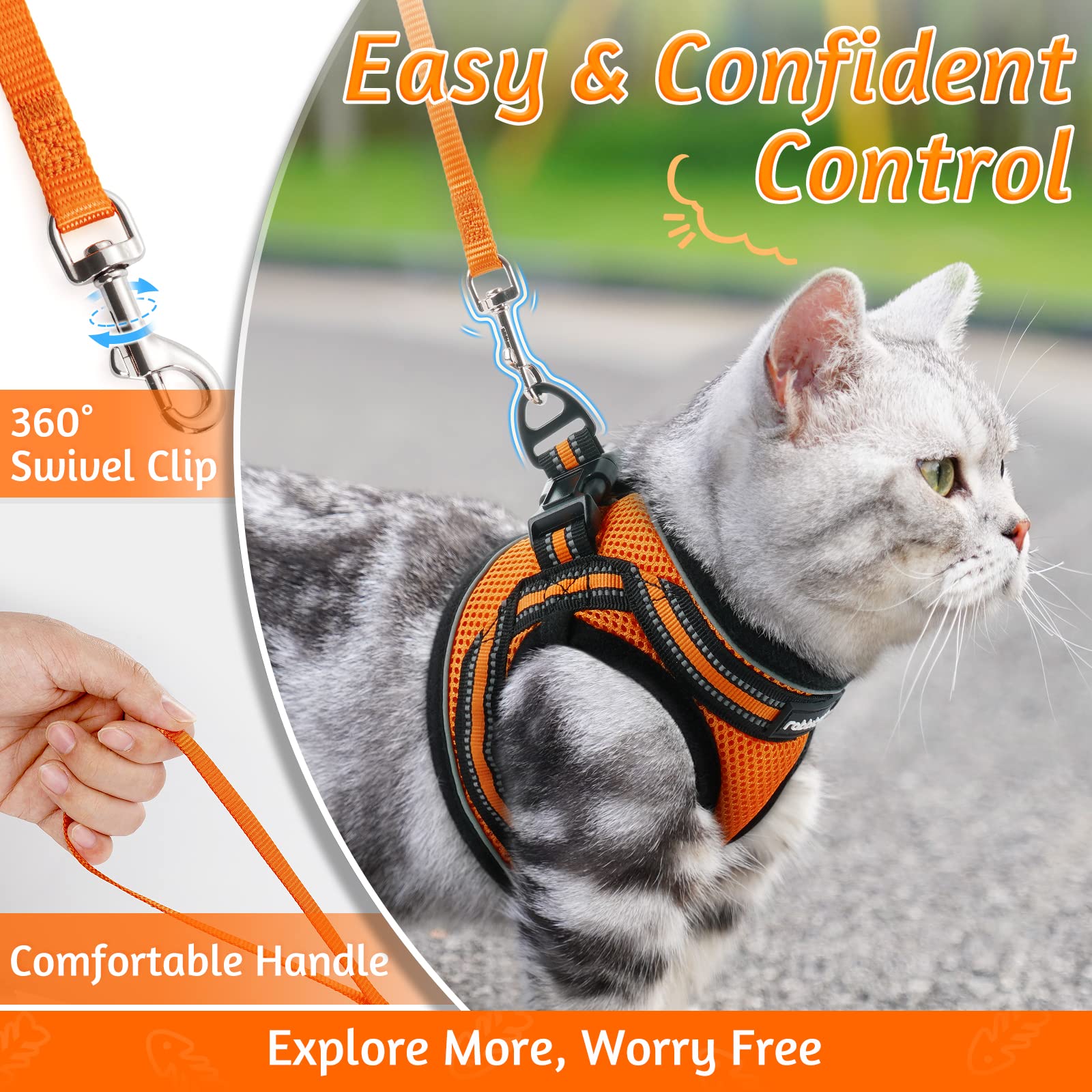 Rabbitgoo Cat Harness And Leash Set For Walking Escape Proof, Adjustable Soft Kittens Vest With Reflective Strip For Cats, Comfortable Outdoor Vest,Light Orange,M