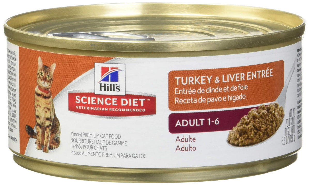 Hill'S Science Diet Adult 1-6, Adult 1-6 Premium Nutrition, Wet Cat Food, Turkey & Liver Minced, 5.5 Oz Can, Case Of 24