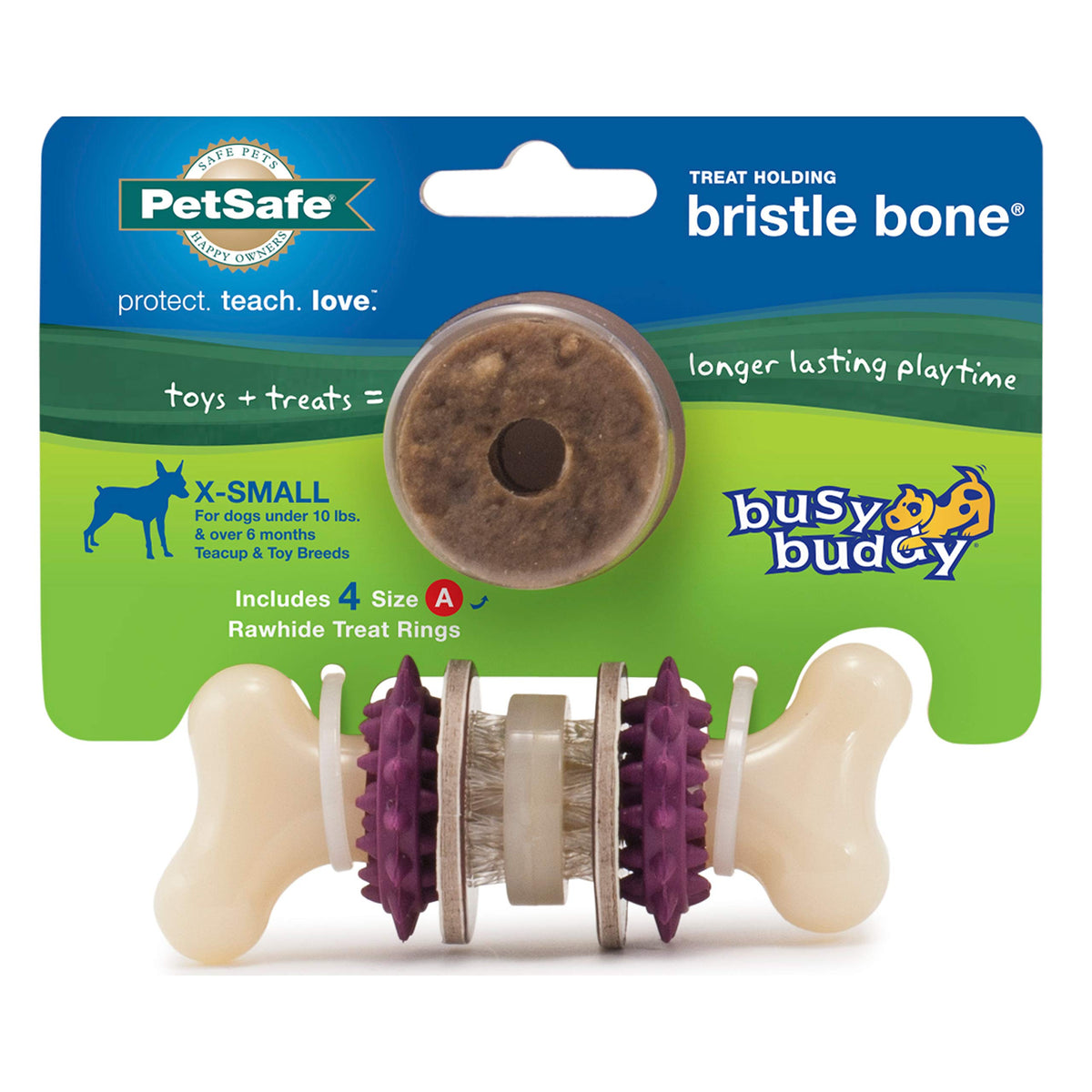 Petsafe Busy Buddy Bristle Bone Dog Toy - Treat-Holding Toy For Small Dogs - Treat Rings Included - Rigorously Tested Ingredients - Purple, Extra Small (Bb-Bri-Bn-Xs)