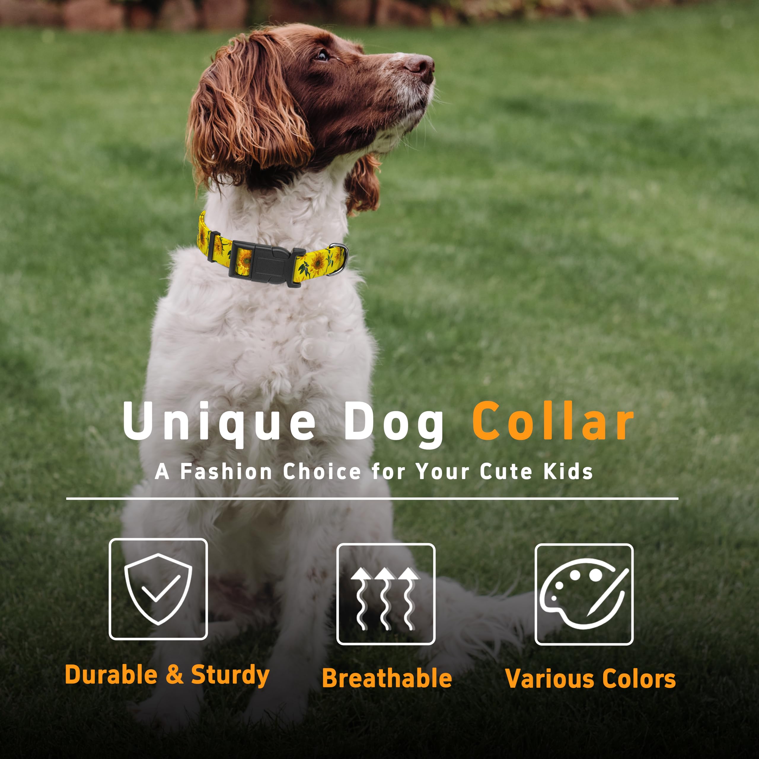 Seyezo Dog Collar, Floral Puppy Collar For Small Medium Large Dogs, Adjustable Soft Sunflower Pet Collar With Safety Buckle For