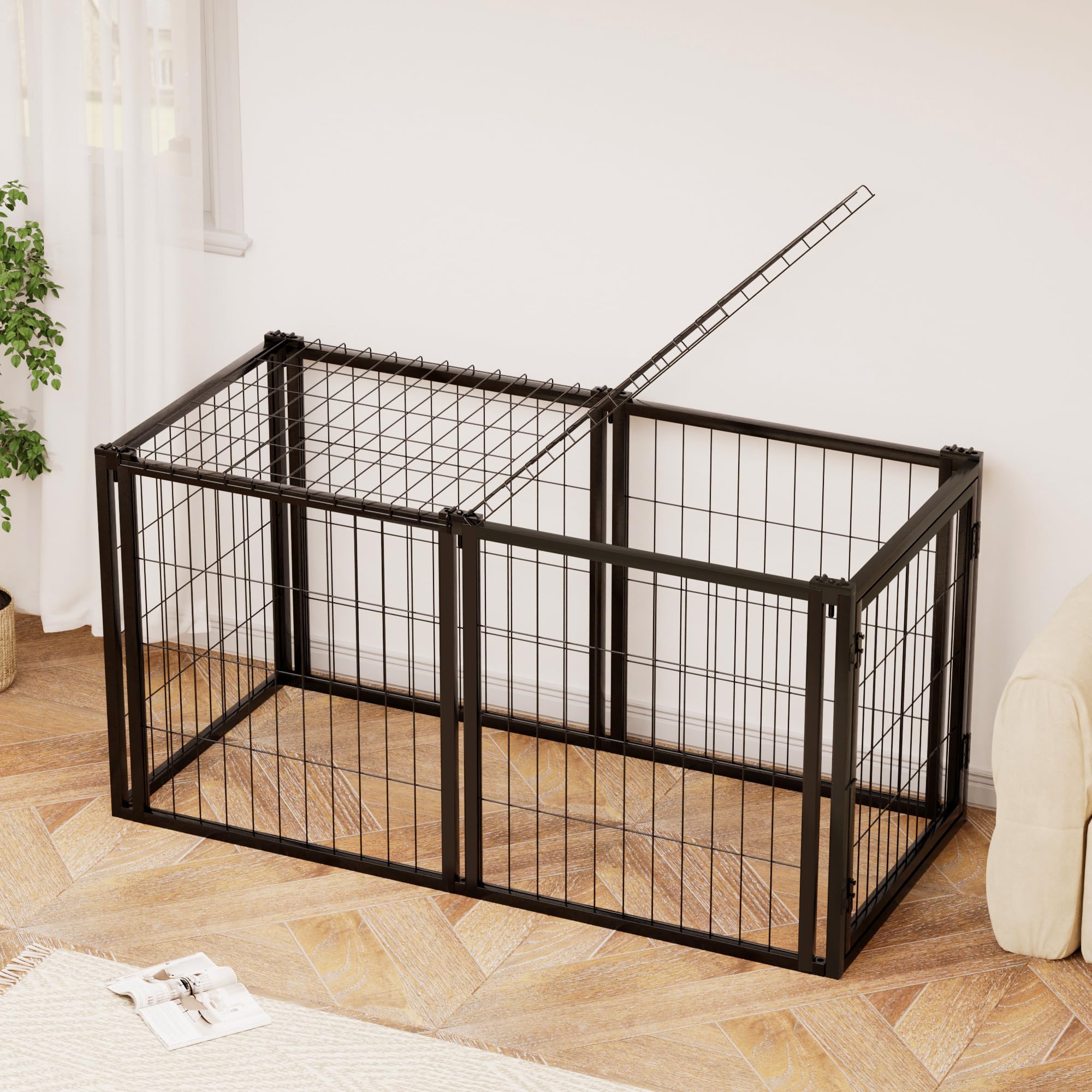 Heavy Duty Large Dog Crate, 47.2' Dog Kennel For Small Medium Dogs, Dog Cage, Dog Kennel, Puppy Dog Playpen With Top, Dog Crate