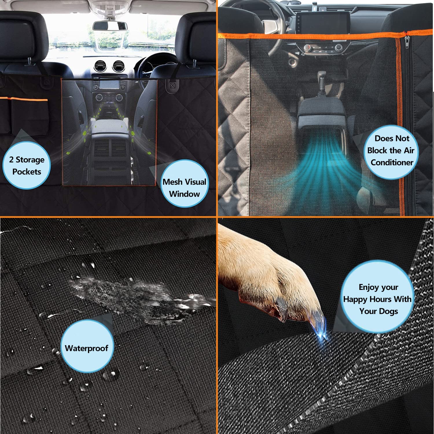 Keyoog Dog Car Seat Cover, Back Seat Protector Pet Mat Hammock Dog Cover Fit For Cars/Suvs/Truck, Keeping Car Pristine Clean, 100% Waterproof Scratchproof Non-Slip Pet Seat Covers, Machine Washable