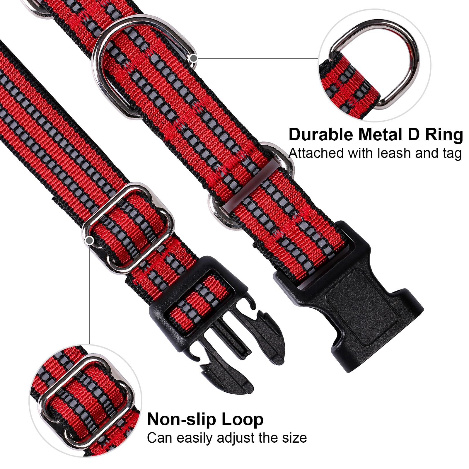 Joyeeiioo Martingale Dog Collar, Adjustable Nylon Reflective Collar With Buckle. No Pull-For Small, Medium, Large Dogs. Prevents Slipping Out-Helps With Strong Pullers-Increase Control (Red M)