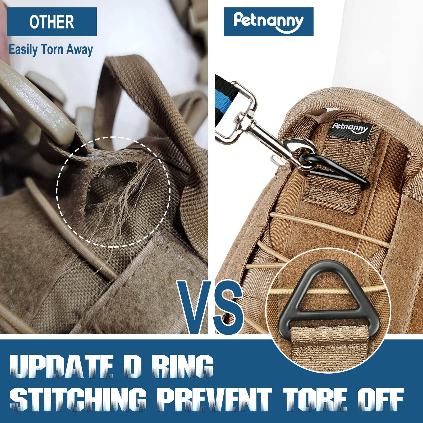 Petnanny Tactical Dog Harness - Service Dog Harness Emotional Support Dog Vest For Medium Large Dogs, No Pull Esa Dog Vest With Hook & Loop, Working Molle Vest For Training Huntin(Khaki,L)