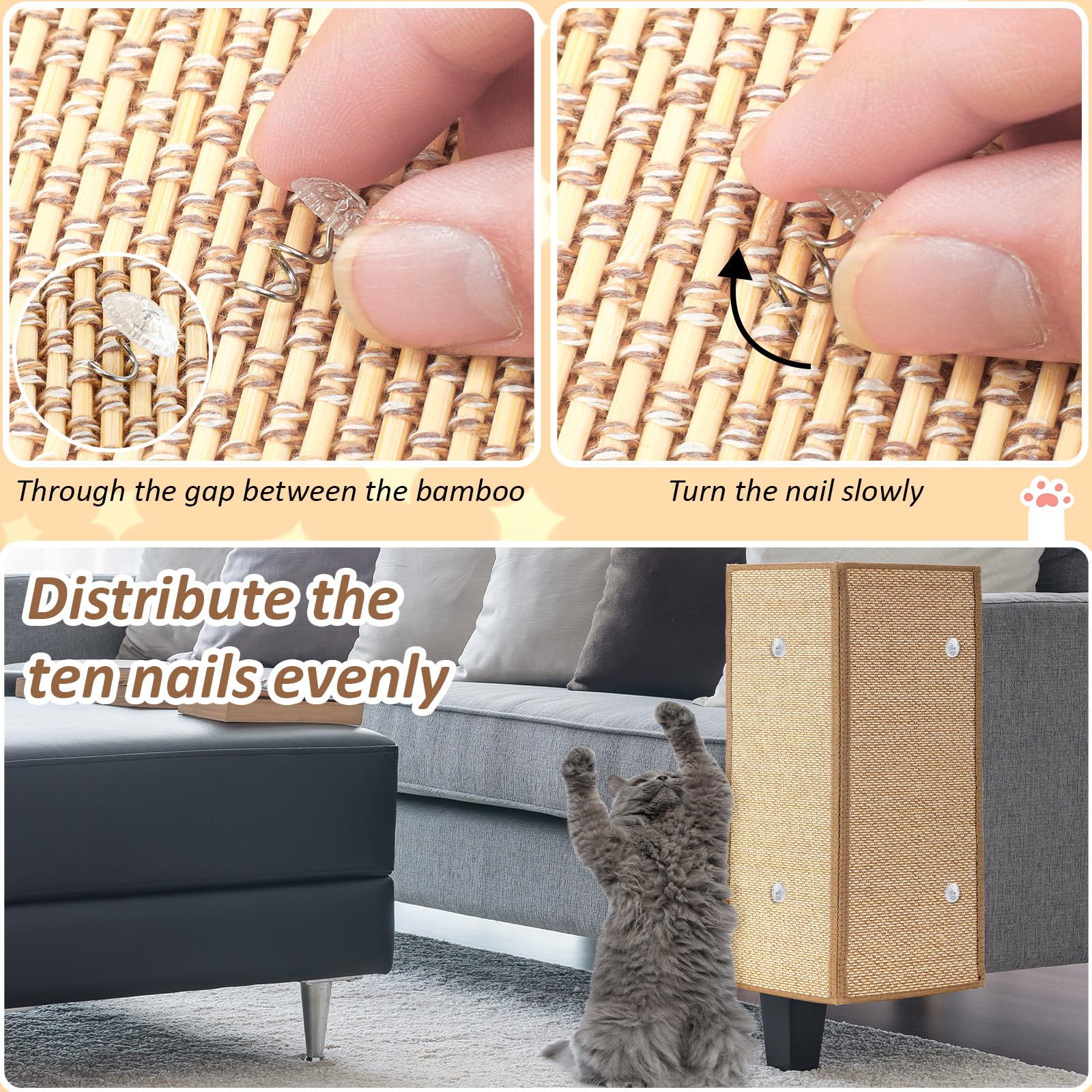 Newwiee 2 Pcs 23.6 x 15.7 Inch Couch Cat Scratch Protector Sofa Cat Scratching Mat with Helical Nails, Protector Pads for Pet In