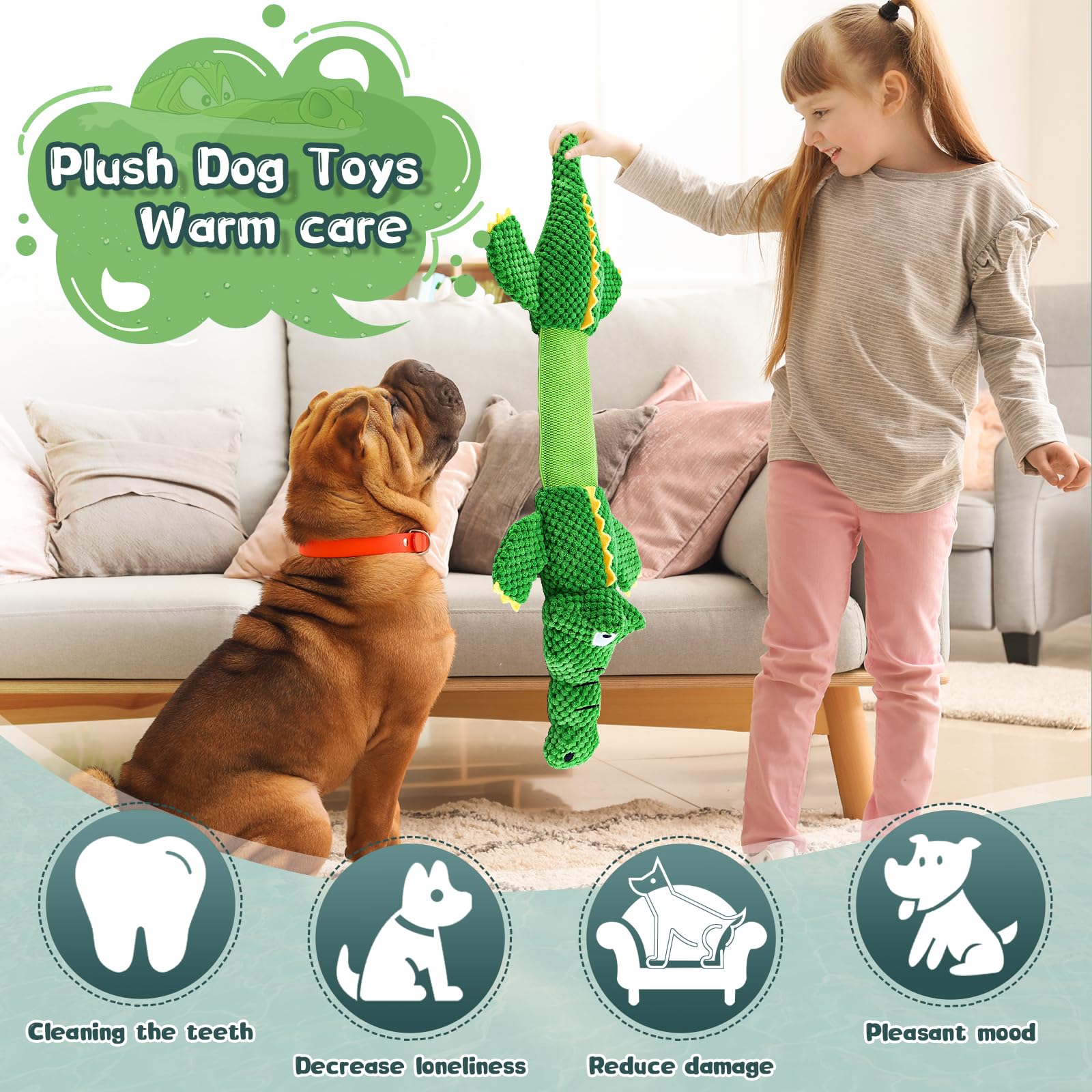 Wowbala Large Dog Toys: Squeaky Plush Chew Toys - Tough Tug Of War - Interactive For Puppies To Large Breeds