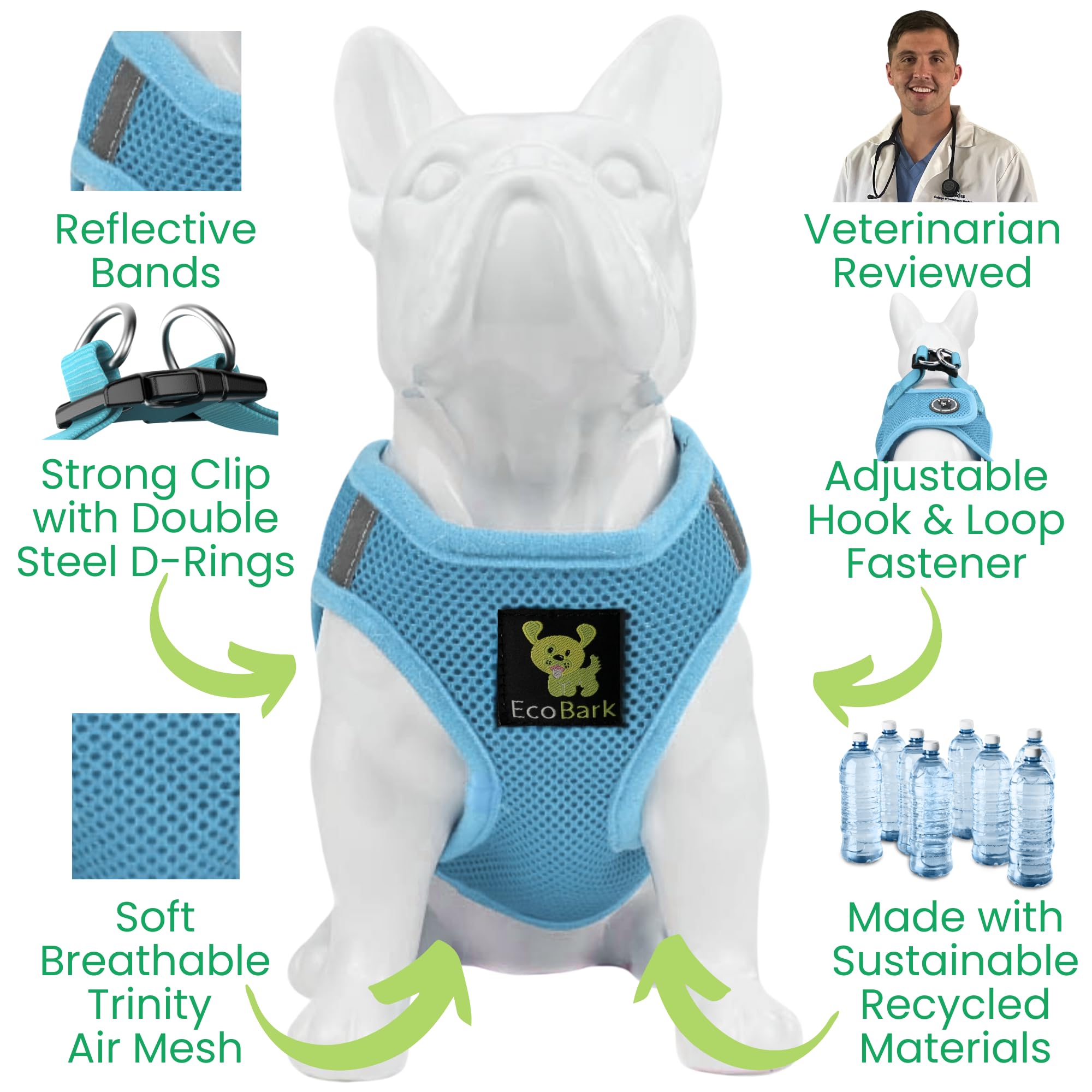 Ecobark Step In Dog Harness - Teacup Dog Harness For Xxxs, Xxs, Xs And Small Dogs - Soft Mesh Puppy Harness - Toy Breed Mini Body Halter Vest - Reflective And Adjustable- 3Xs (Baby Blue, Xxxs)