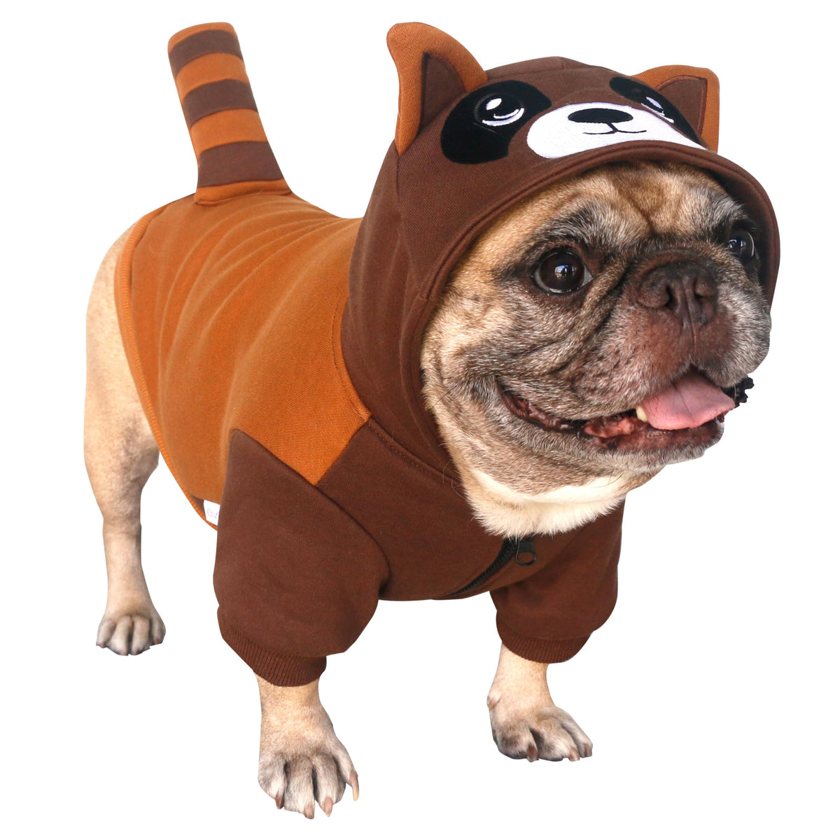 Ichoue French Bulldog Raccoon Halloween Costumes Clothes Hoodies For Medium Dogs Cold Weather Winter Coats Frenchie English Pug Boston Terrier - Brown, Large Plus