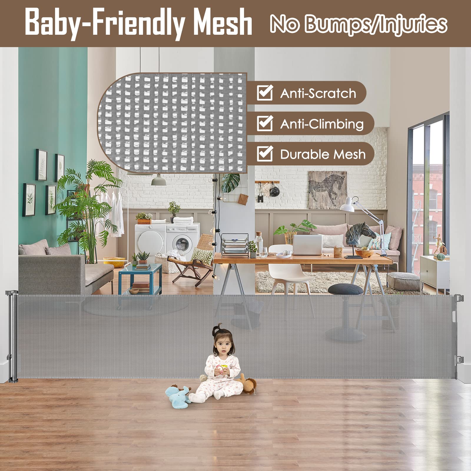 185 Inch Extra Wide Retractable Baby Gate Retractable Gate Outdoor Long Baby Gates Indoor Extra Long Dog Gate Extra Wide Baby Ga