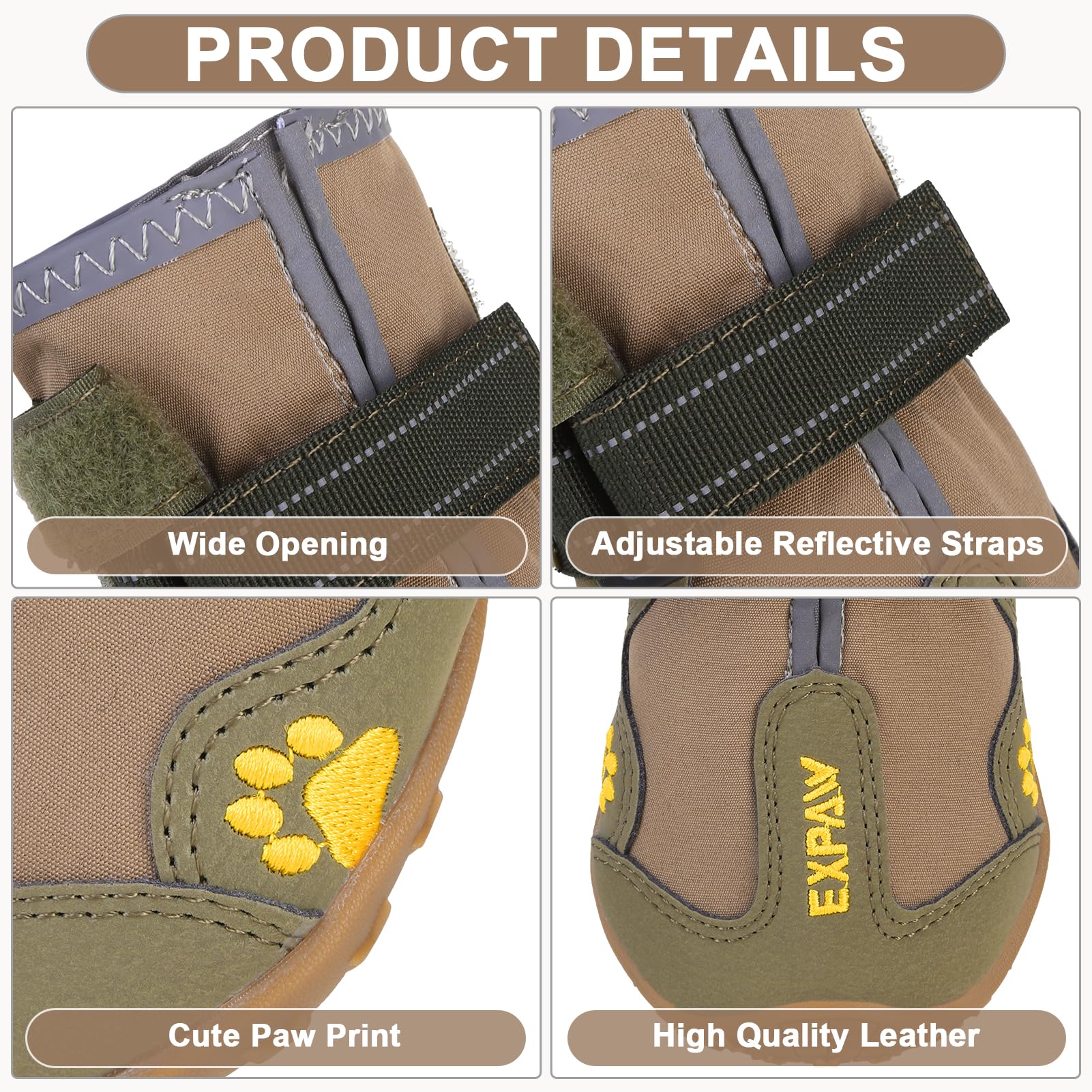 Expawlorer Anti-Slip Dog Shoes - 4Pcs Waterproof Dog Boots With Reflective Straps For Outdoor Hiking, Dog Paw Protectors For Hot
