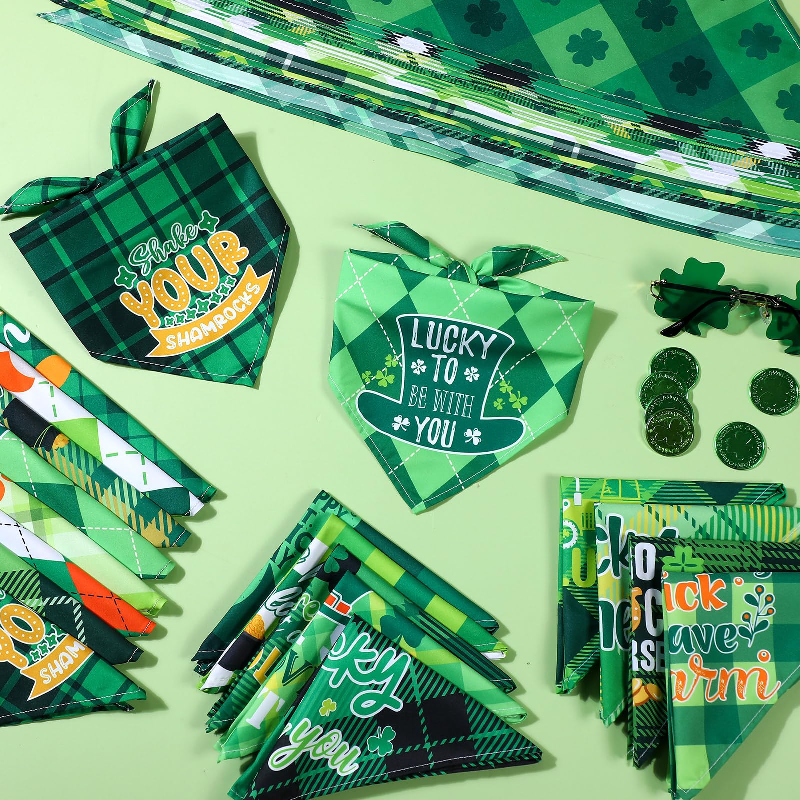 Sweetude 100 Pcs St Patrick'S Day Plaid Dog Bandanas Bulk With Sayings Irish Pet Scarf Bibs Adjustable Washable Holiday Costume