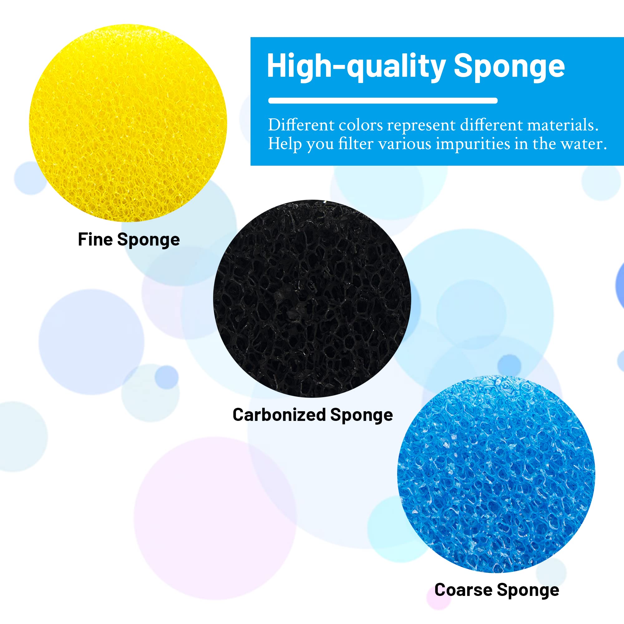 Useamie 8 Pack Replacement Filter Sponges Compatible With Kulife Aquarium Filters, 2 Coarse Sponge, 4 Carbonized Sponge, 2 Fine