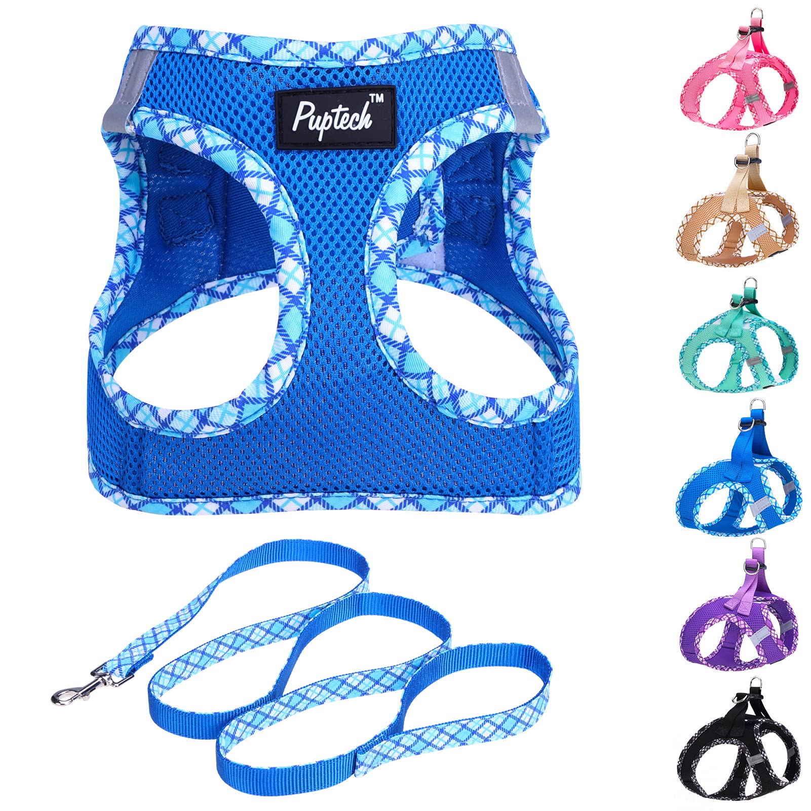 Pupteck Dog Harness And Leash Set For Small Medium Dogs No Pull Step-In Soft Mesh Puppy Cat Vest Harnesses Reflective At Night,