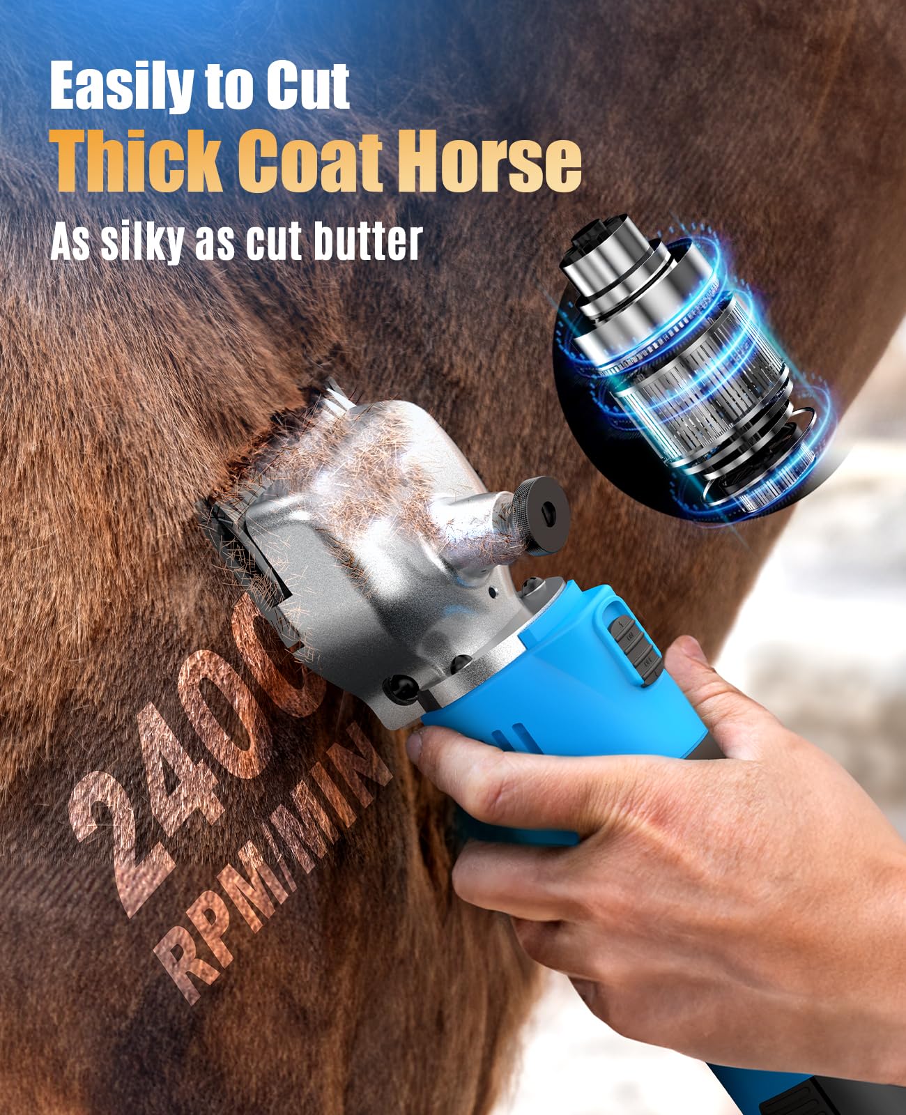 oneisall Cordless Horse Clippers, Model 2601, Heavy Duty Grooming Kit with 2 Batteries, Detachable Stainless Steel Blade, Blue