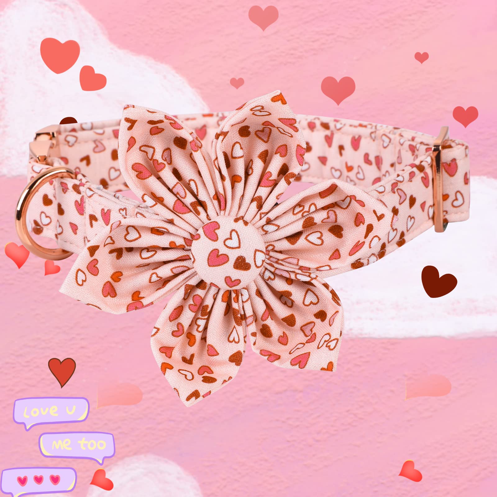 Elegant Little Tail Valentine 'S Heart Dog Collar, Cute Detachable Dog Collar With Flower, Gift Pet Collar Adjustable Dog Collar