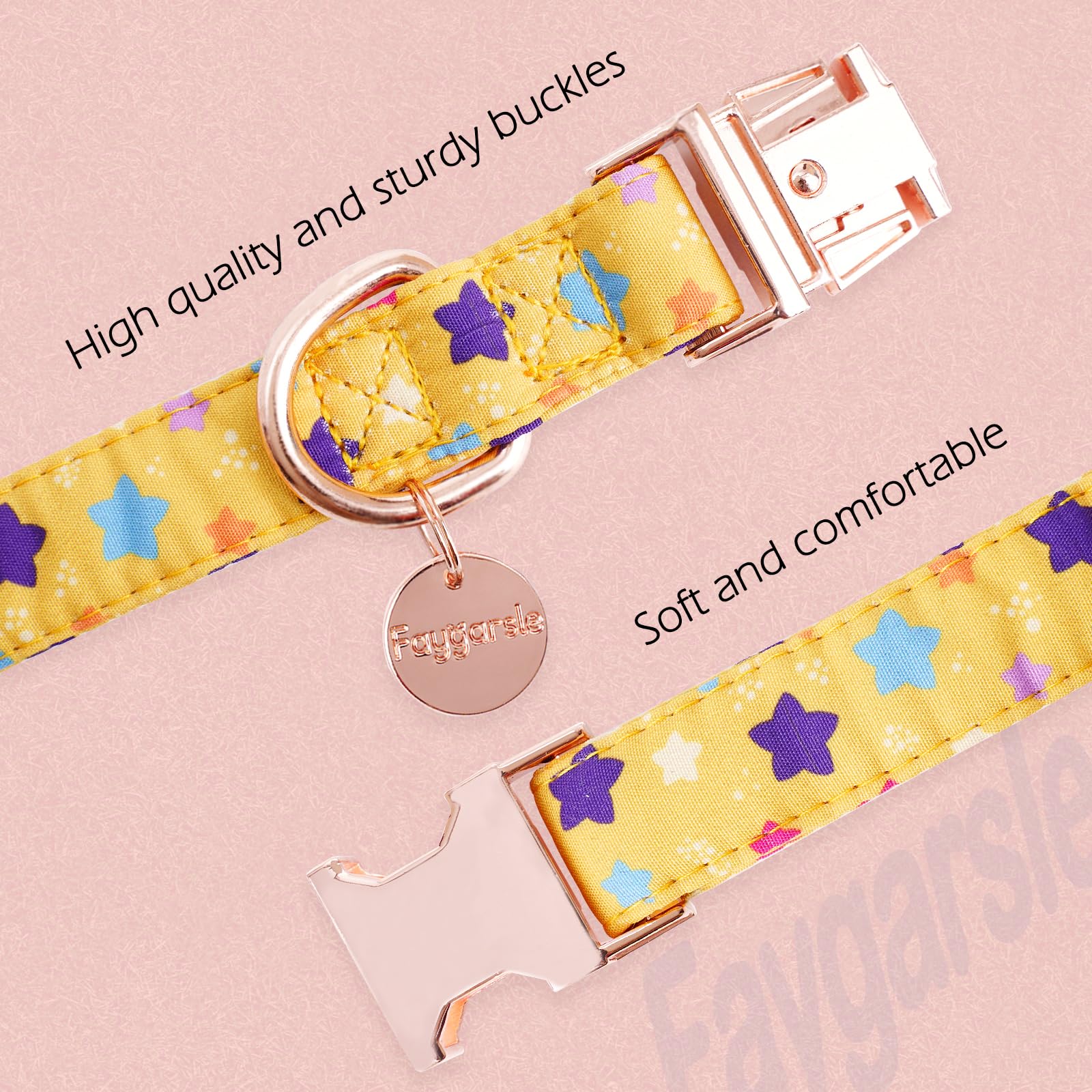 Faygarsle Yellow Stars Pattern Dog Collar For Small Medium Large Dogs Cute Puppy Collars For Female Dogs For Summer Spring Weddi